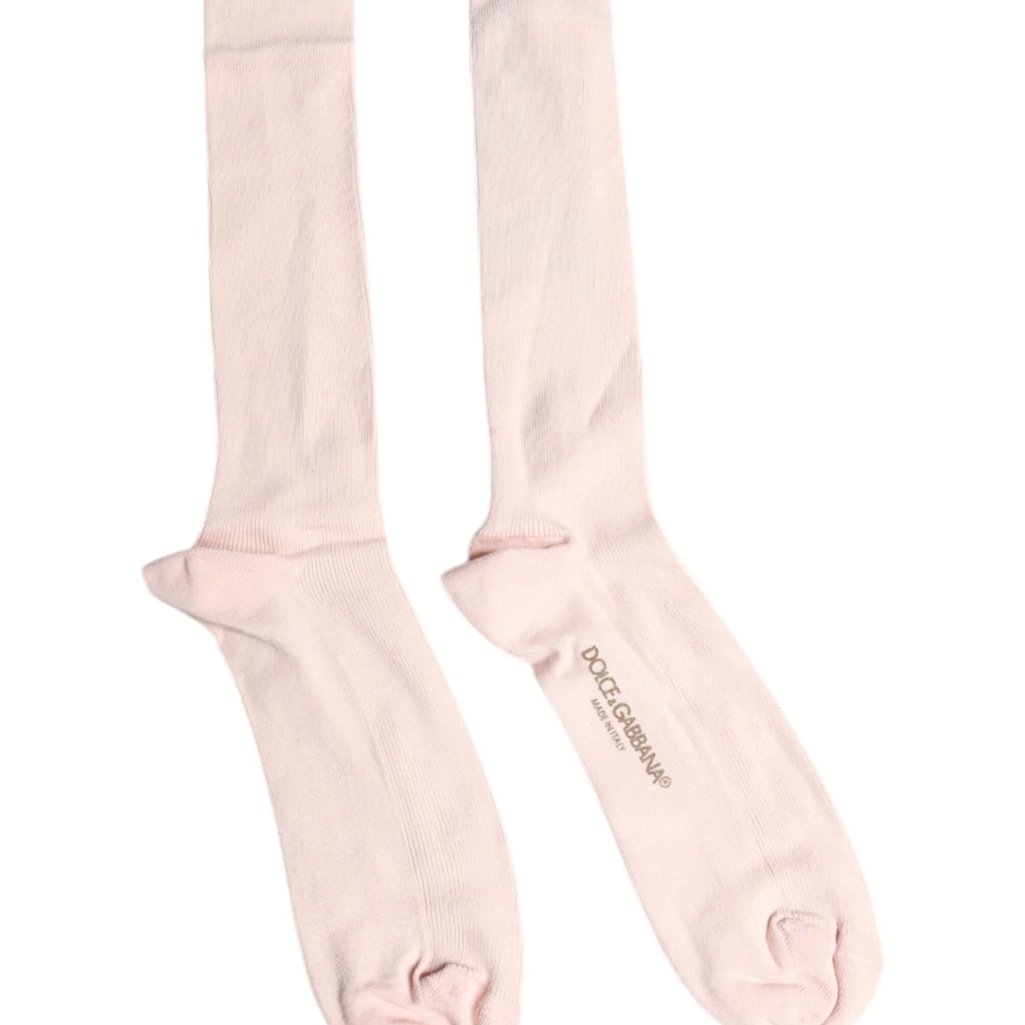 Dolce & Gabbana L Dolce & Gabbana Ivory Cotton Stretch Logo Over Calf Socks