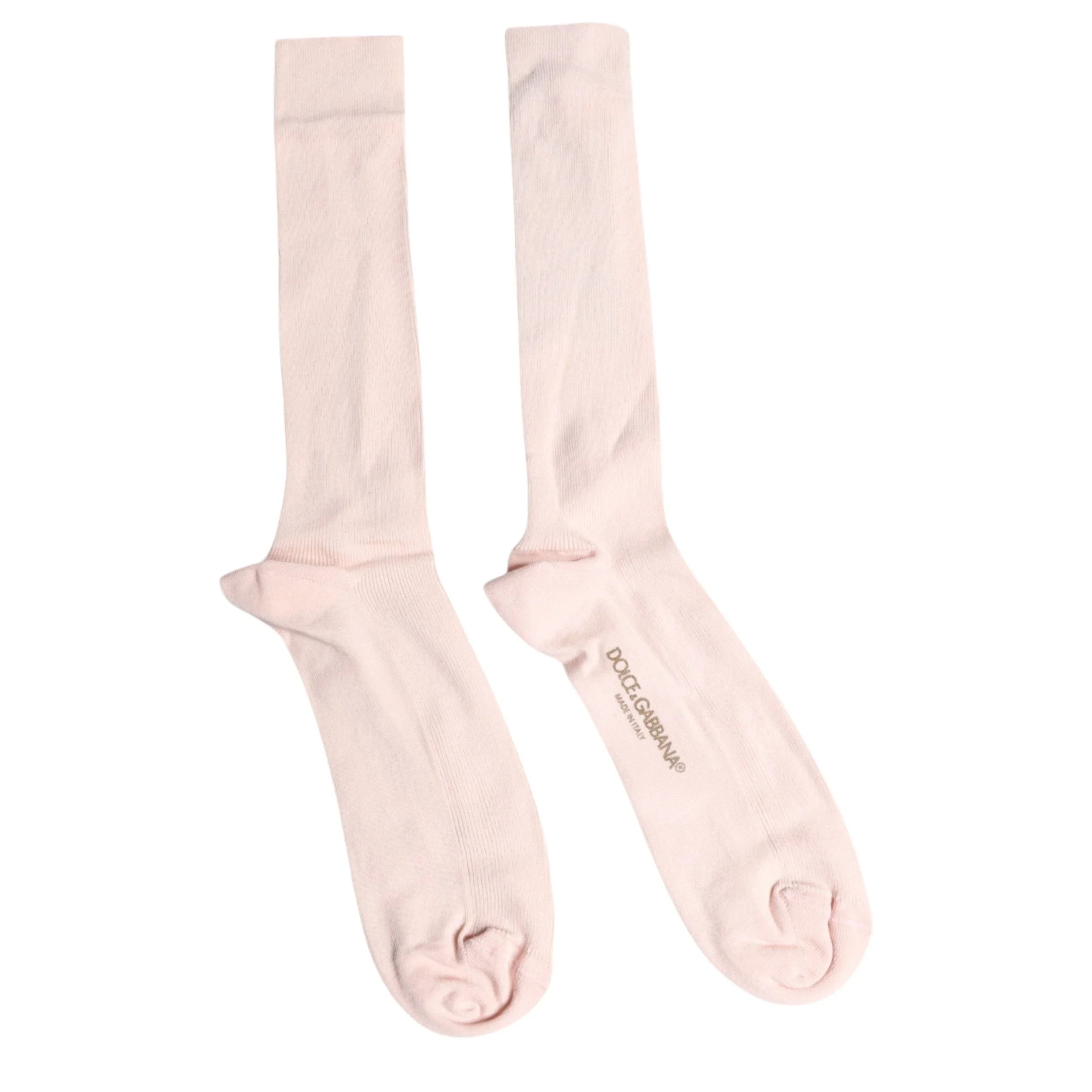 Dolce & Gabbana L Dolce & Gabbana Ivory Cotton Stretch Logo Over Calf Socks