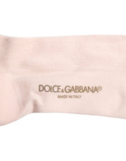 Dolce & Gabbana L Dolce & Gabbana Ivory Cotton Stretch Logo Over Calf Socks