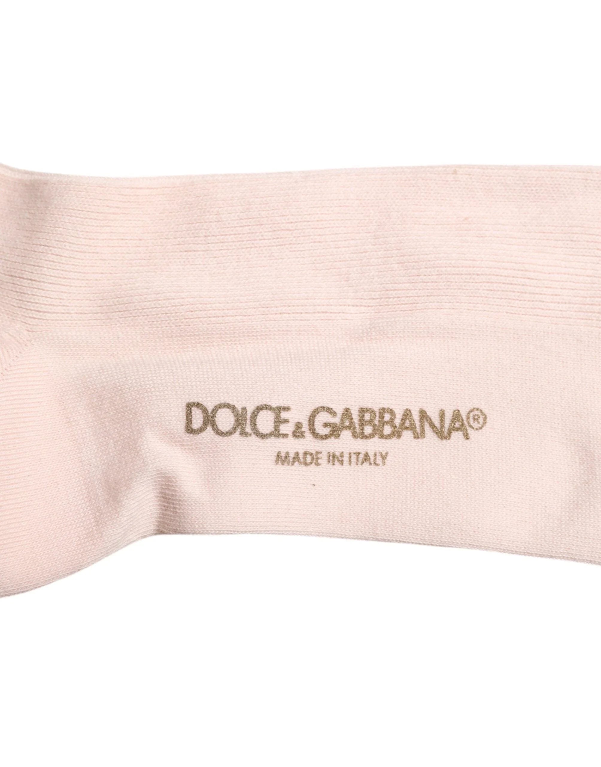 Dolce & Gabbana L Dolce & Gabbana Ivory Cotton Stretch Logo Over Calf Socks
