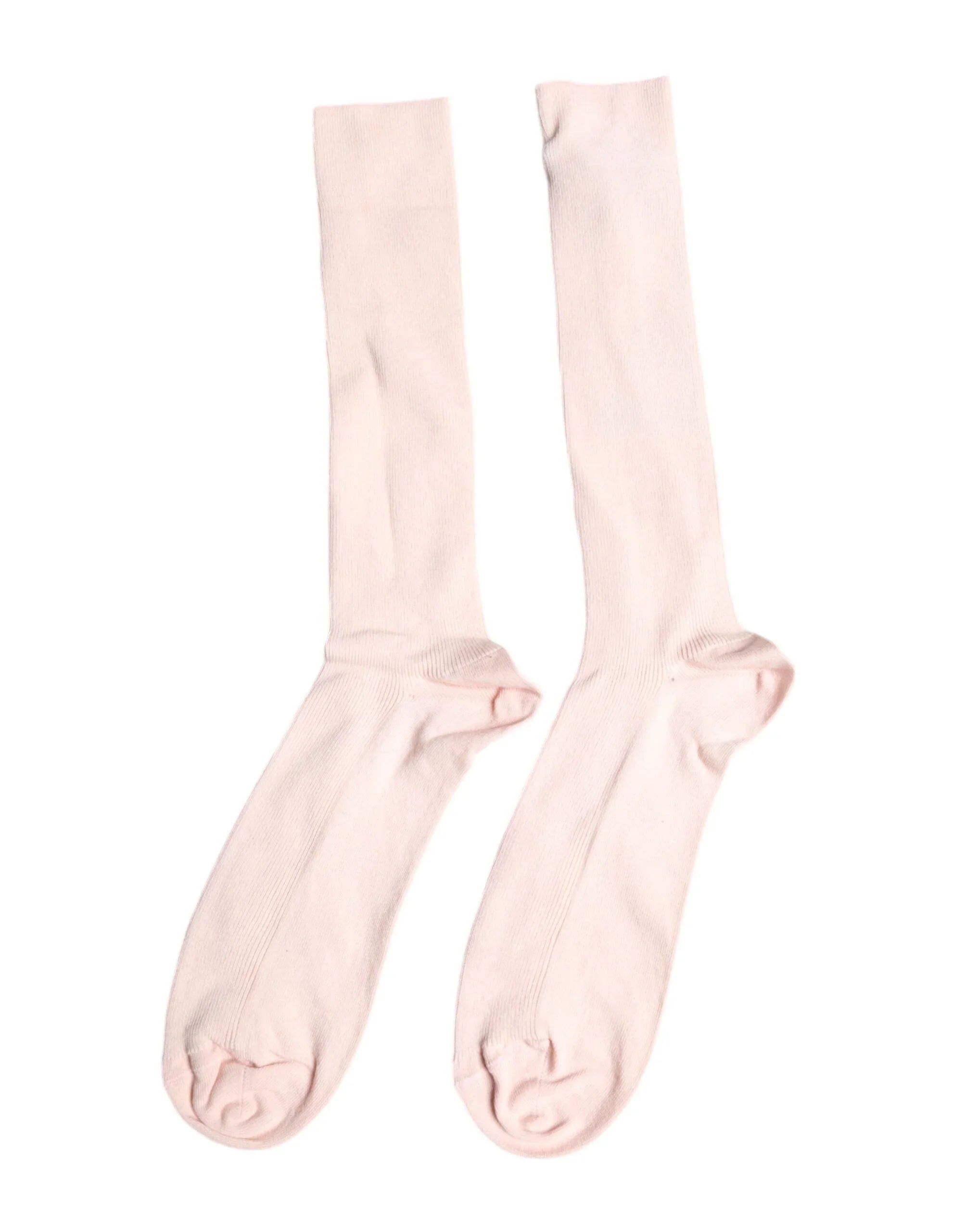 Dolce & Gabbana L Dolce & Gabbana Ivory Cotton Stretch Logo Over Calf Socks