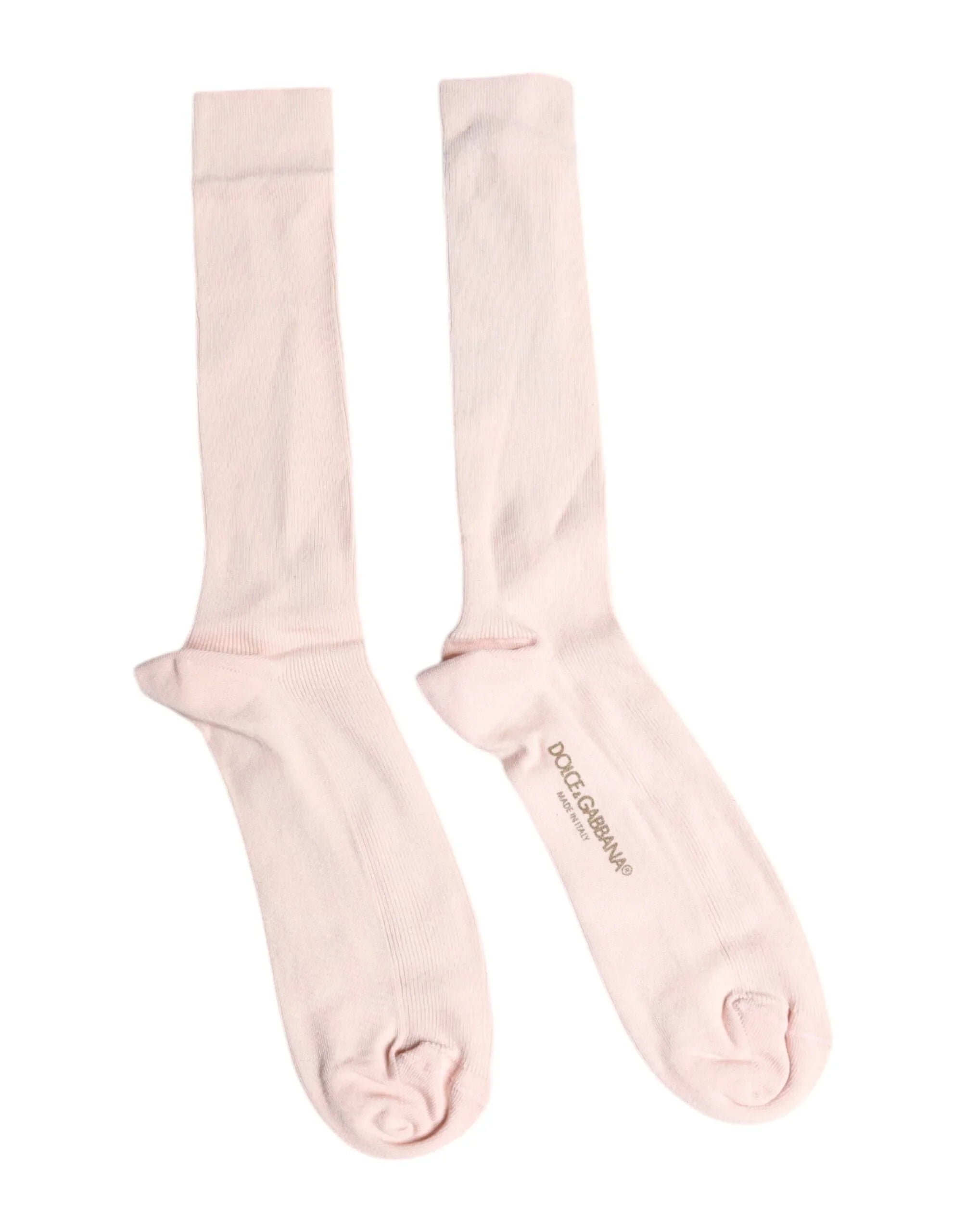 Dolce & Gabbana L Dolce & Gabbana Ivory Cotton Stretch Logo Over Calf Socks