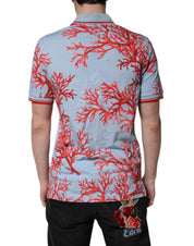 Dolce & Gabbana Premium Polos IT50 | L Dolce & Gabbana Light Blue Coral Cotton Polo Shirt T-shirt