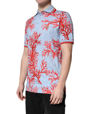 Dolce & Gabbana Premium Polos IT50 | L Dolce & Gabbana Light Blue Coral Cotton Polo Shirt T-shirt