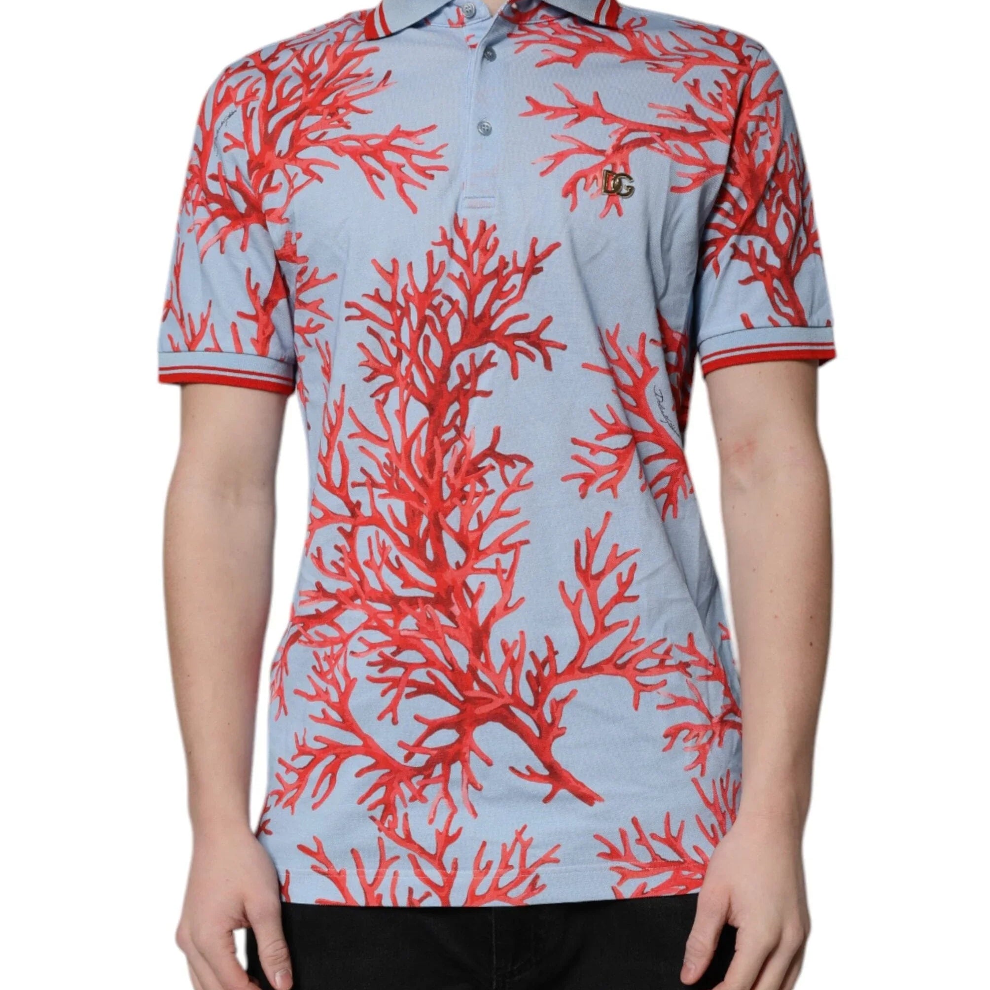 Dolce & Gabbana Premium Polos IT50 | L Dolce & Gabbana Light Blue Coral Cotton Polo Shirt T-shirt