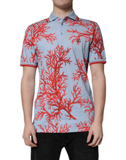 Dolce & Gabbana Premium Polos IT50 | L Dolce & Gabbana Light Blue Coral Cotton Polo Shirt T-shirt