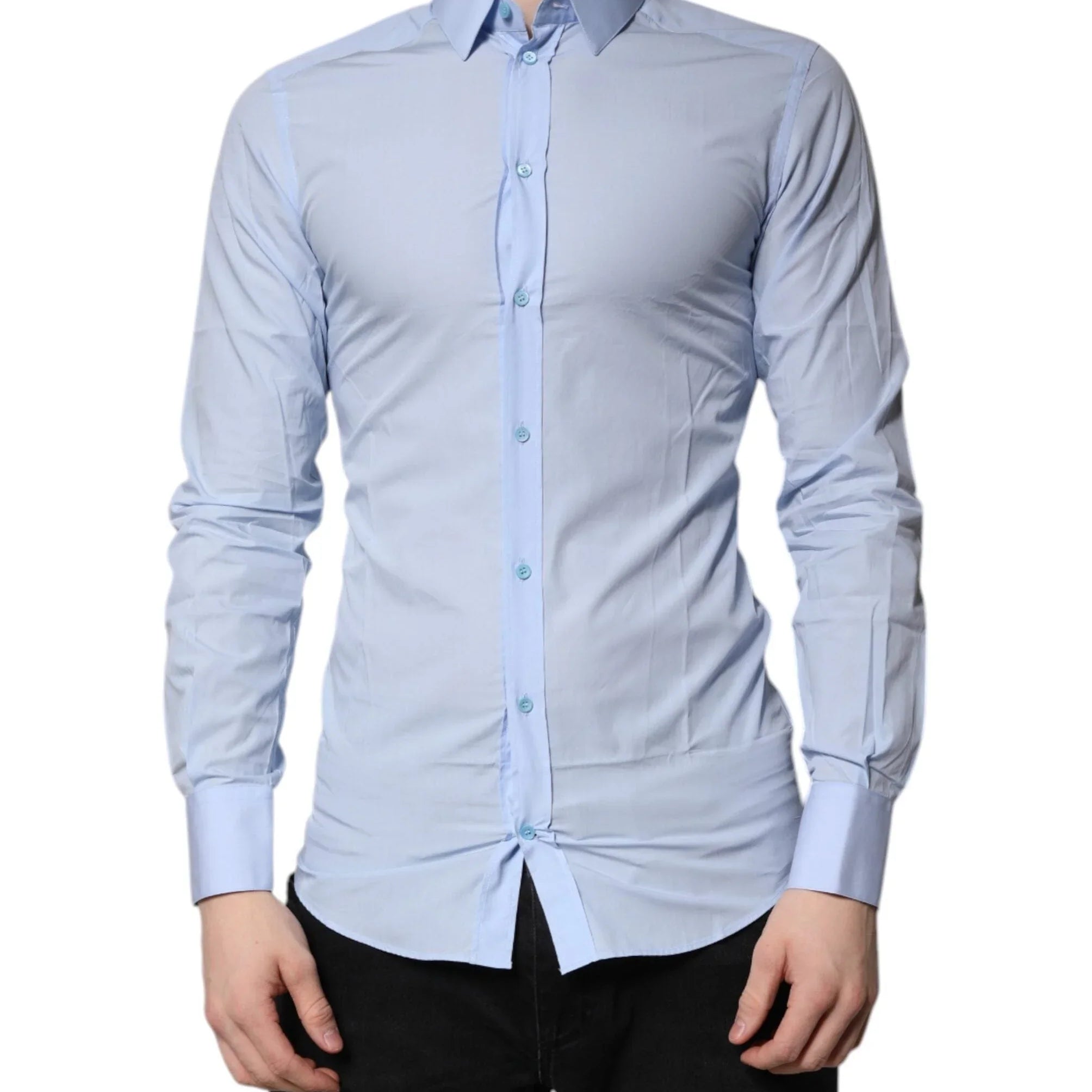 Dolce & Gabbana Dress Shirts IT38 | XS Dolce & Gabbana Light Blue Cotton GOLD Dress Formal Shirt