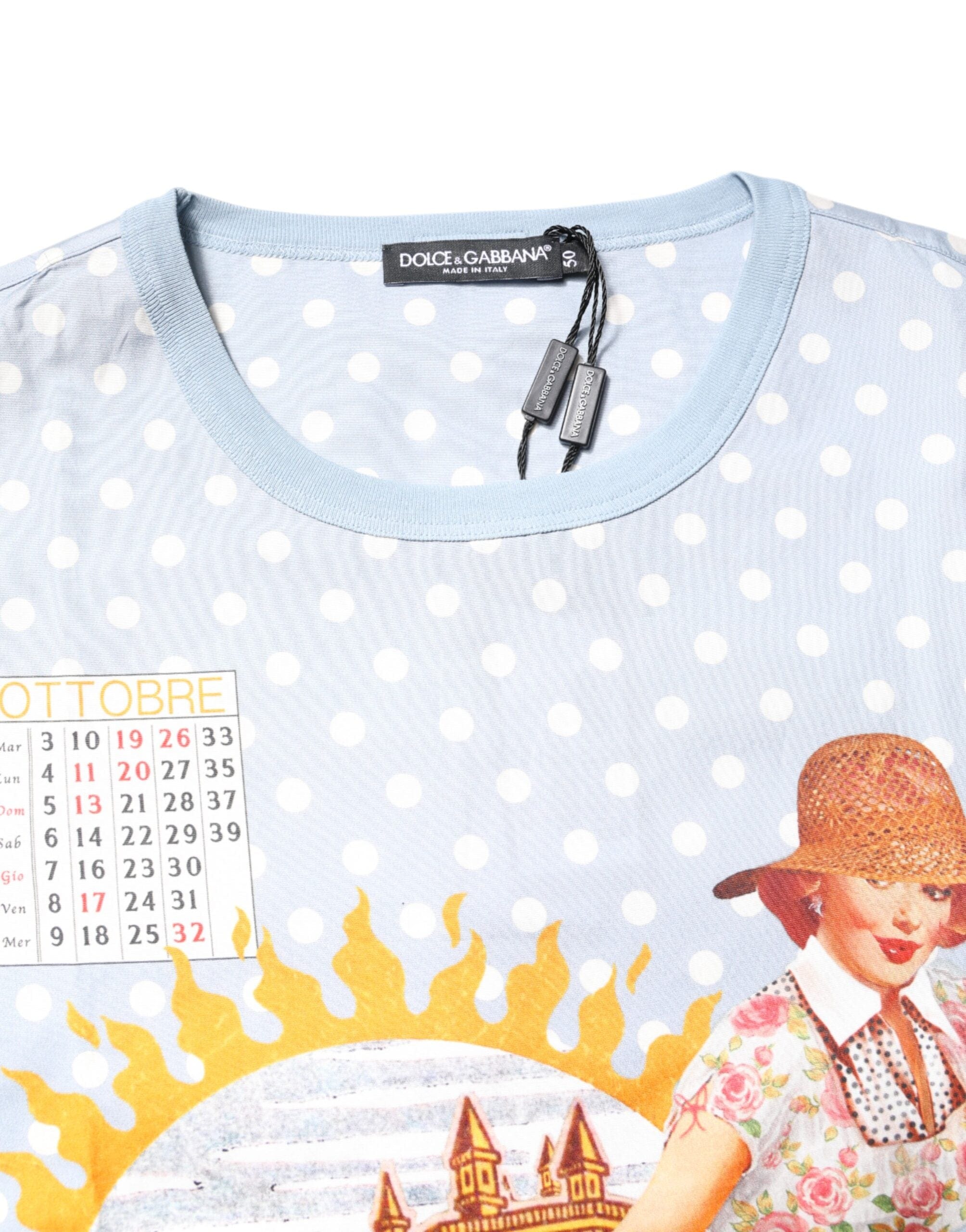 Dolce & Gabbana T-Shirts Dolce & Gabbana Light Blue Graphic Print Short Sleeve T-shirt