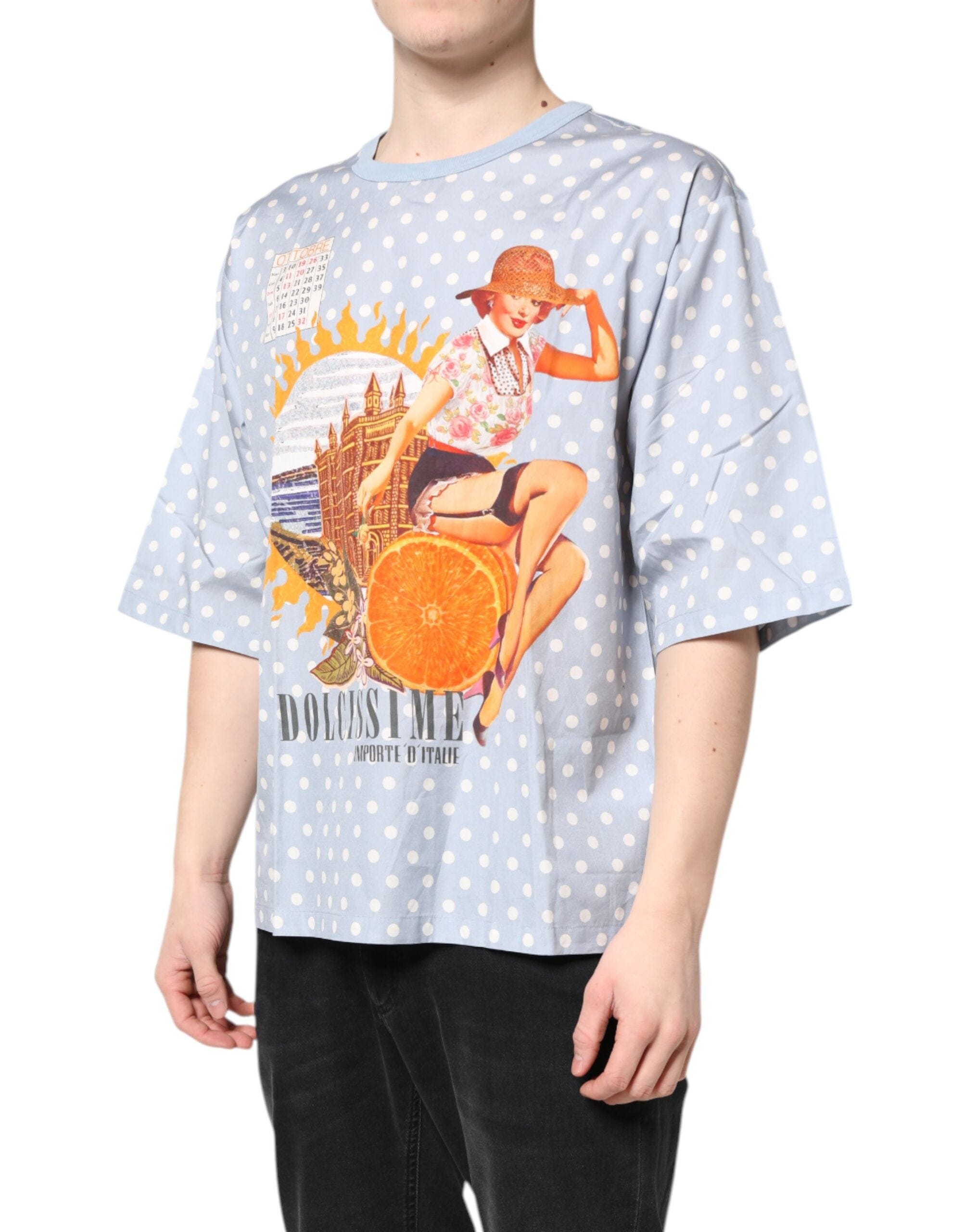 Dolce & Gabbana T-Shirts Dolce & Gabbana Light Blue Graphic Print Short Sleeve T-shirt
