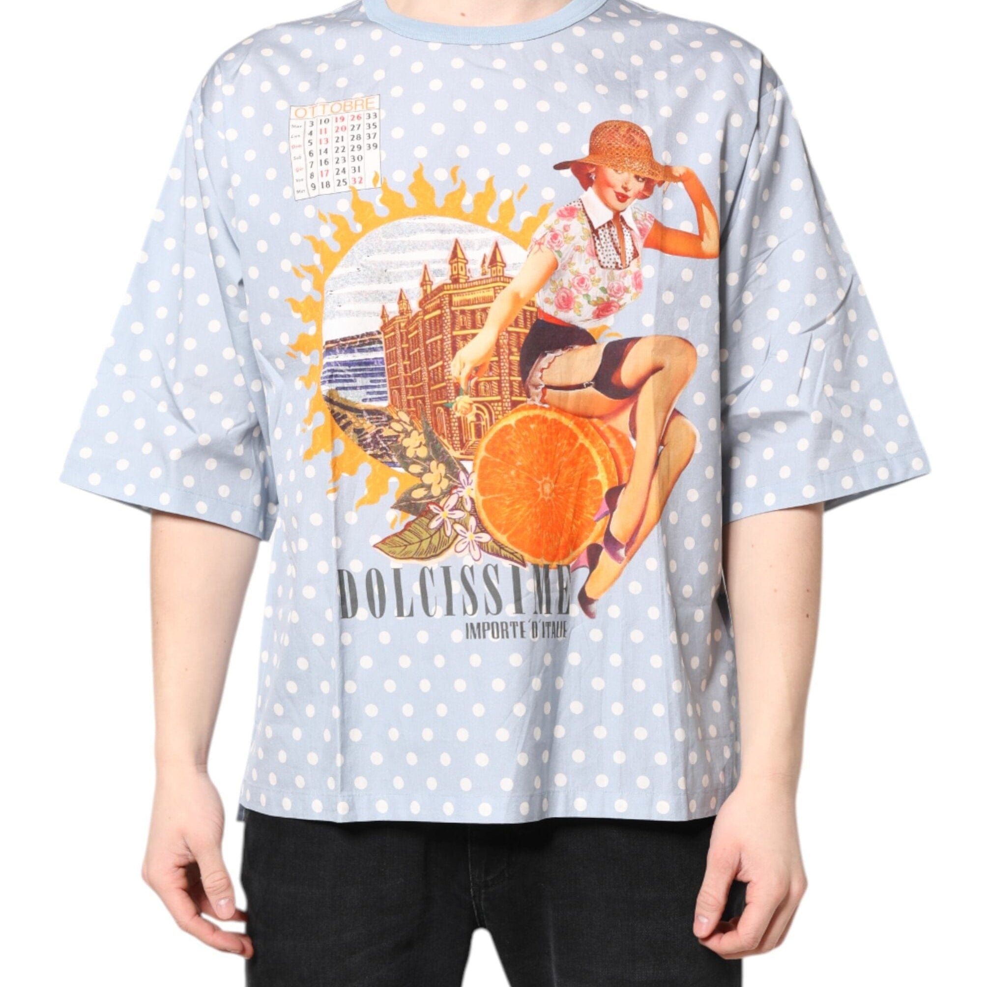 Dolce & Gabbana T-Shirts Dolce & Gabbana Light Blue Graphic Print Short Sleeve T-shirt