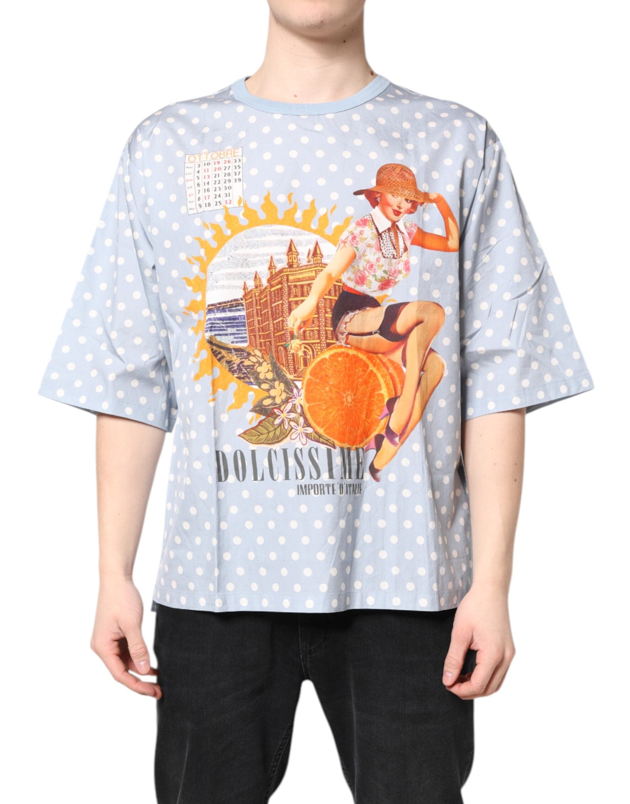 Dolce & Gabbana T-Shirts Dolce & Gabbana Light Blue Graphic Print Short Sleeve T-shirt