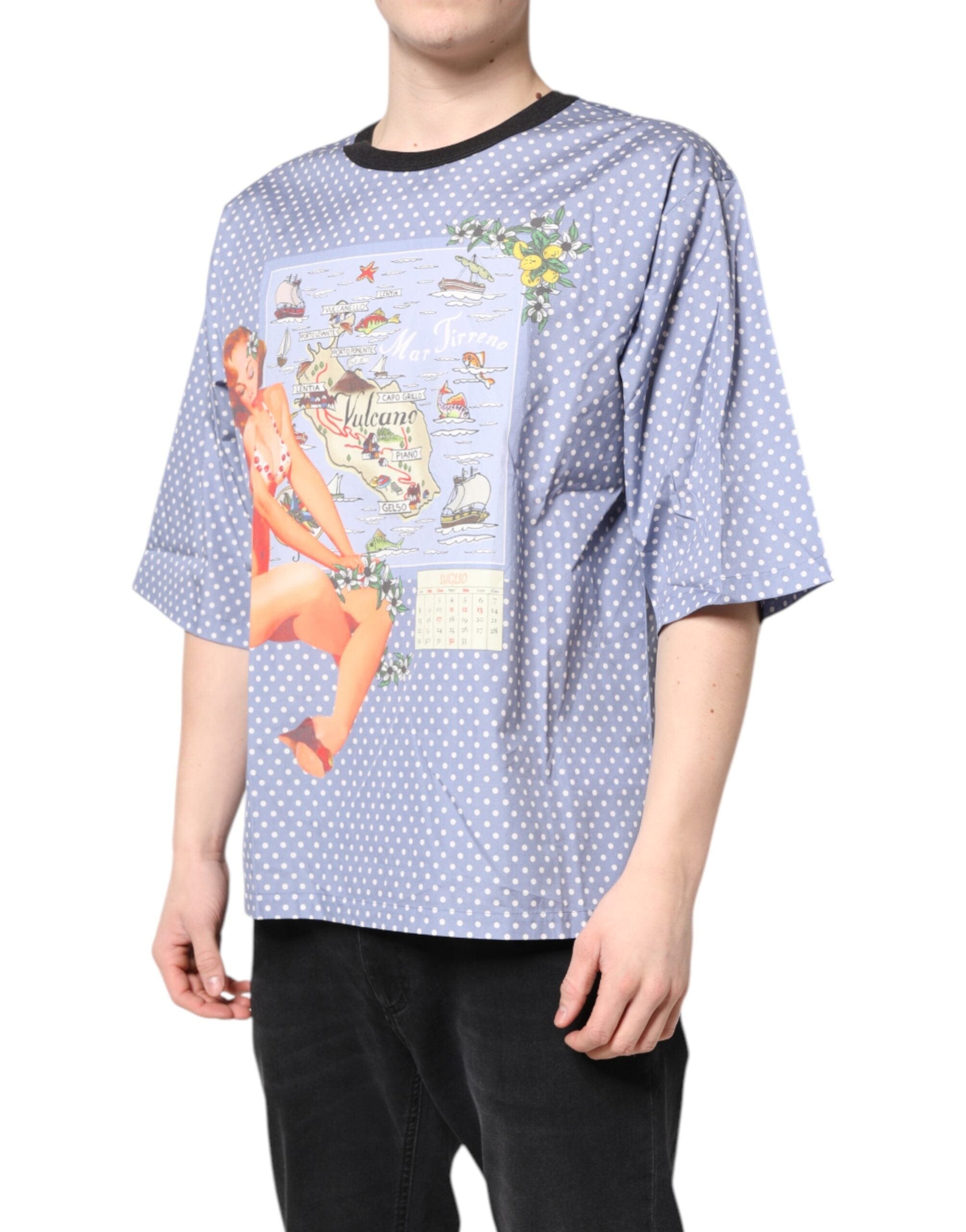 Dolce & Gabbana T-Shirts IT50 | L Dolce & Gabbana Light Blue Graphic Print Short Sleeve T-shirt