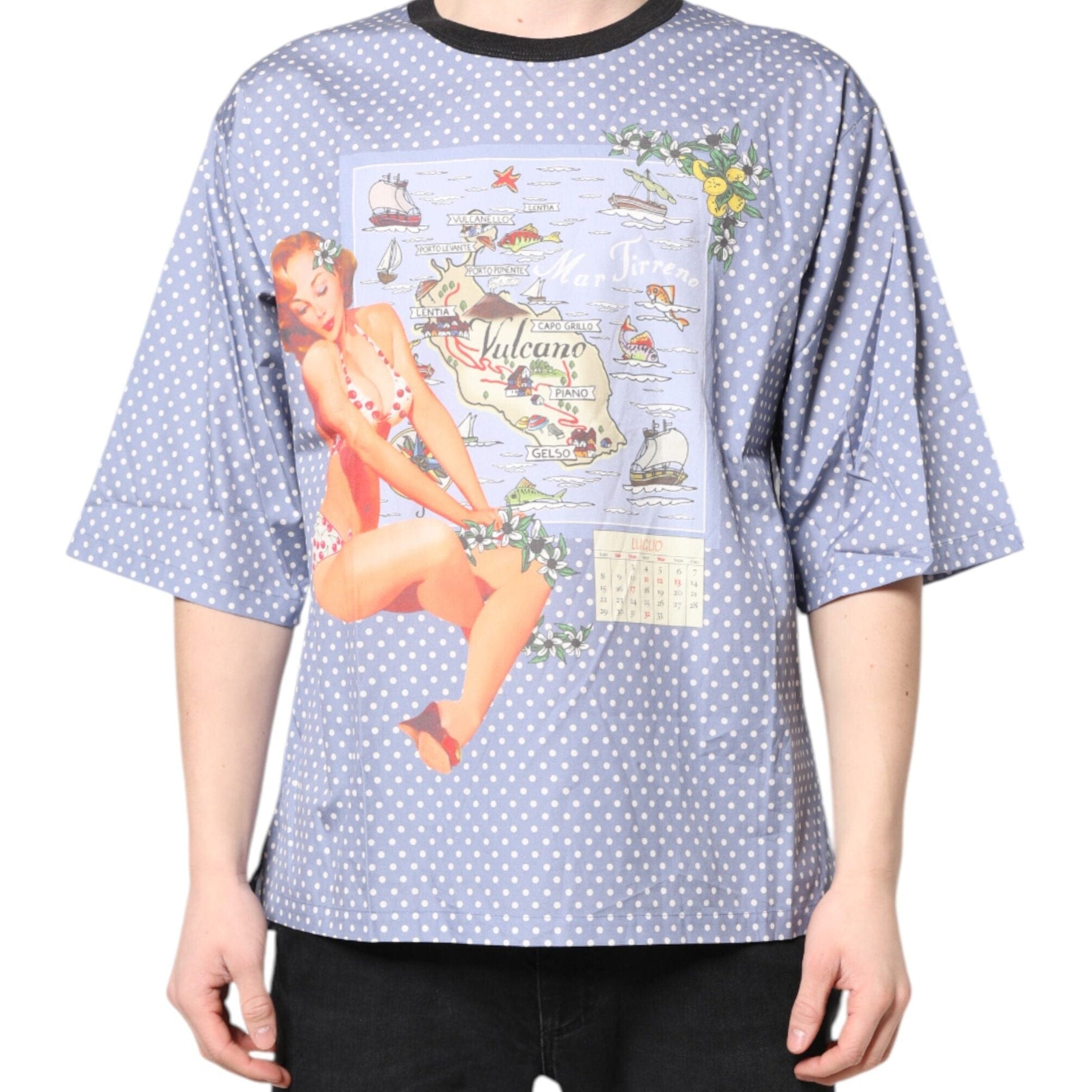 Dolce & Gabbana T-Shirts IT50 | L Dolce & Gabbana Light Blue Graphic Print Short Sleeve T-shirt