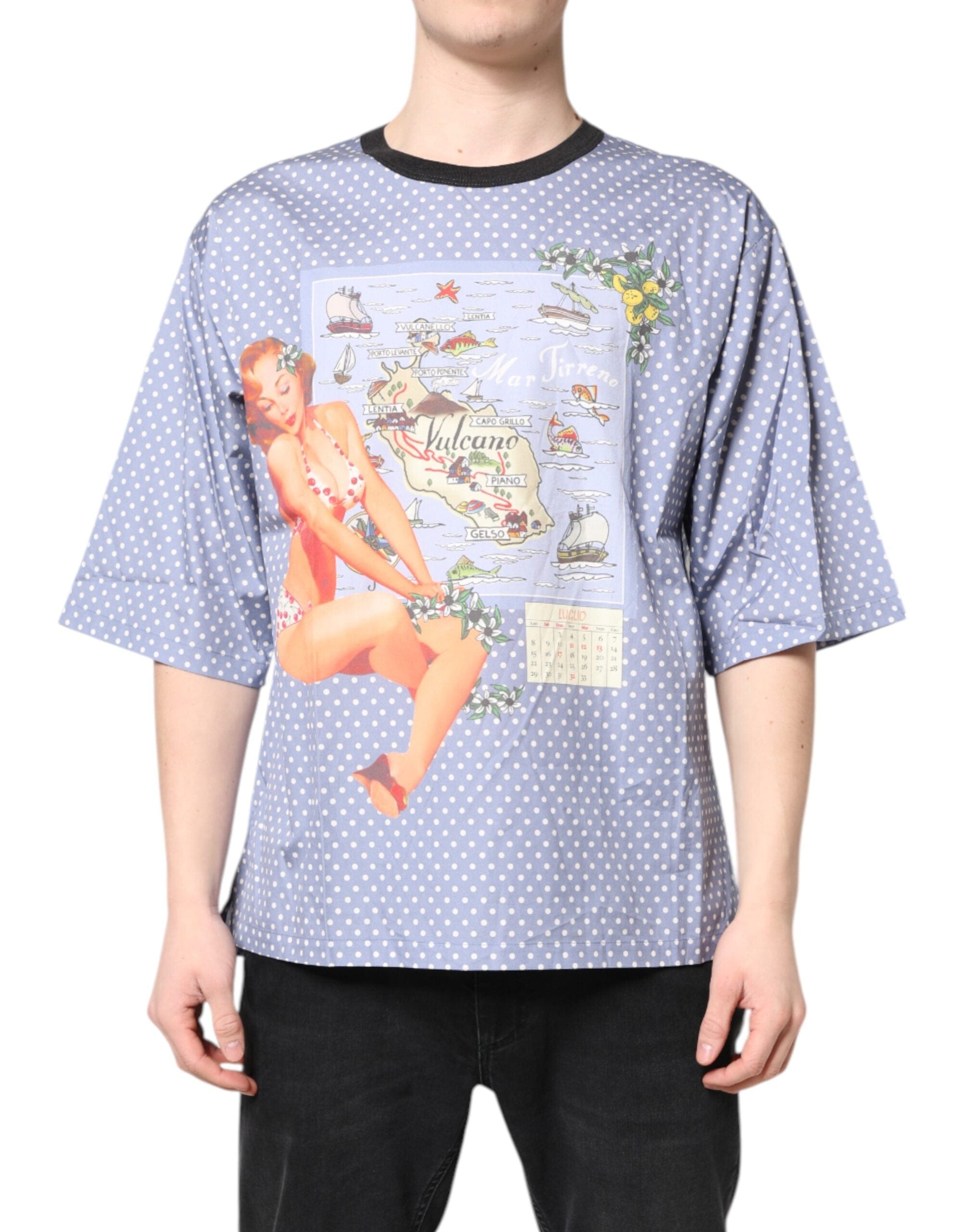 Dolce & Gabbana T-Shirts IT50 | L Dolce & Gabbana Light Blue Graphic Print Short Sleeve T-shirt
