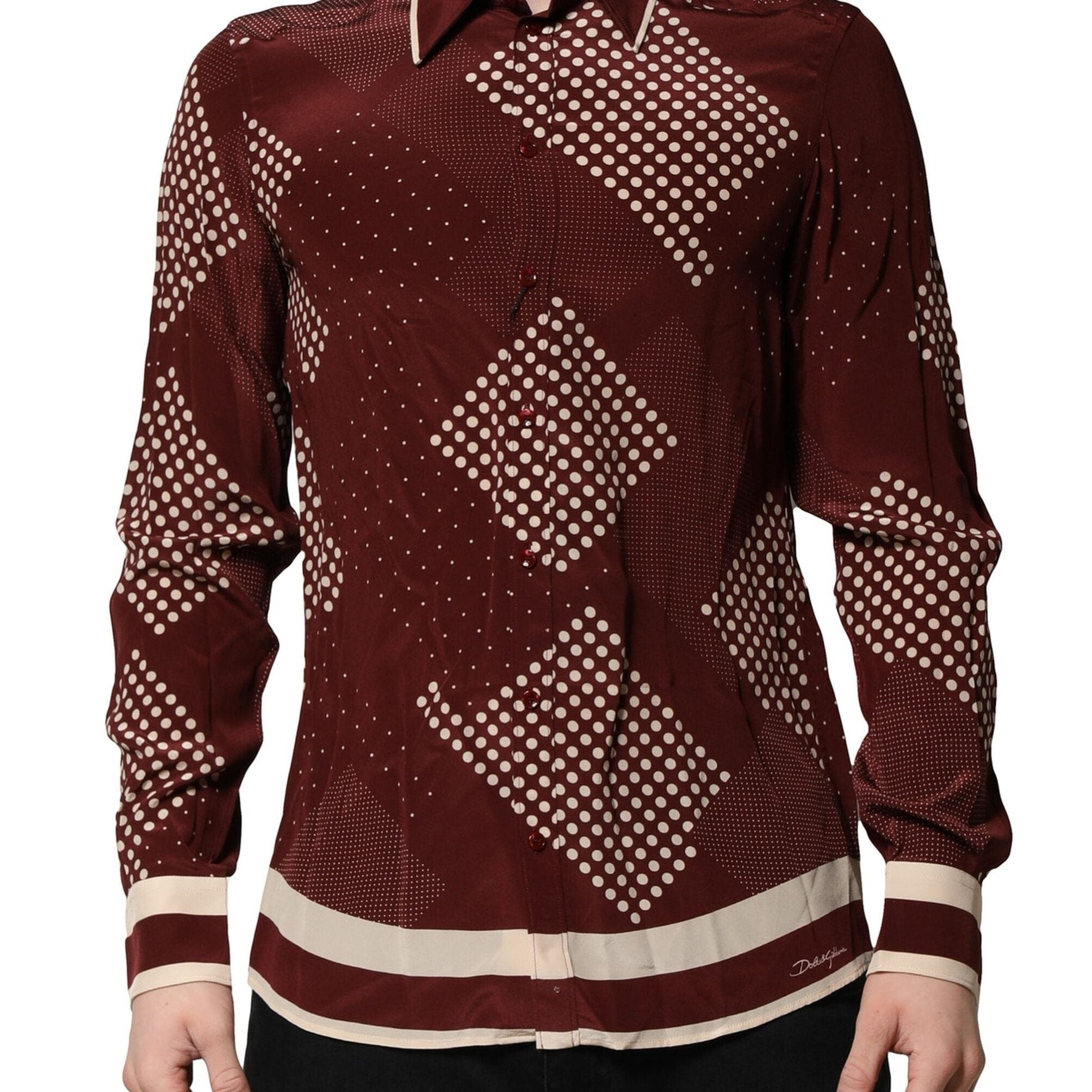 Dolce & Gabbana IT40 | M Dolce & Gabbana Maroon Dotted Silk Long Sleeve Casual Shirt