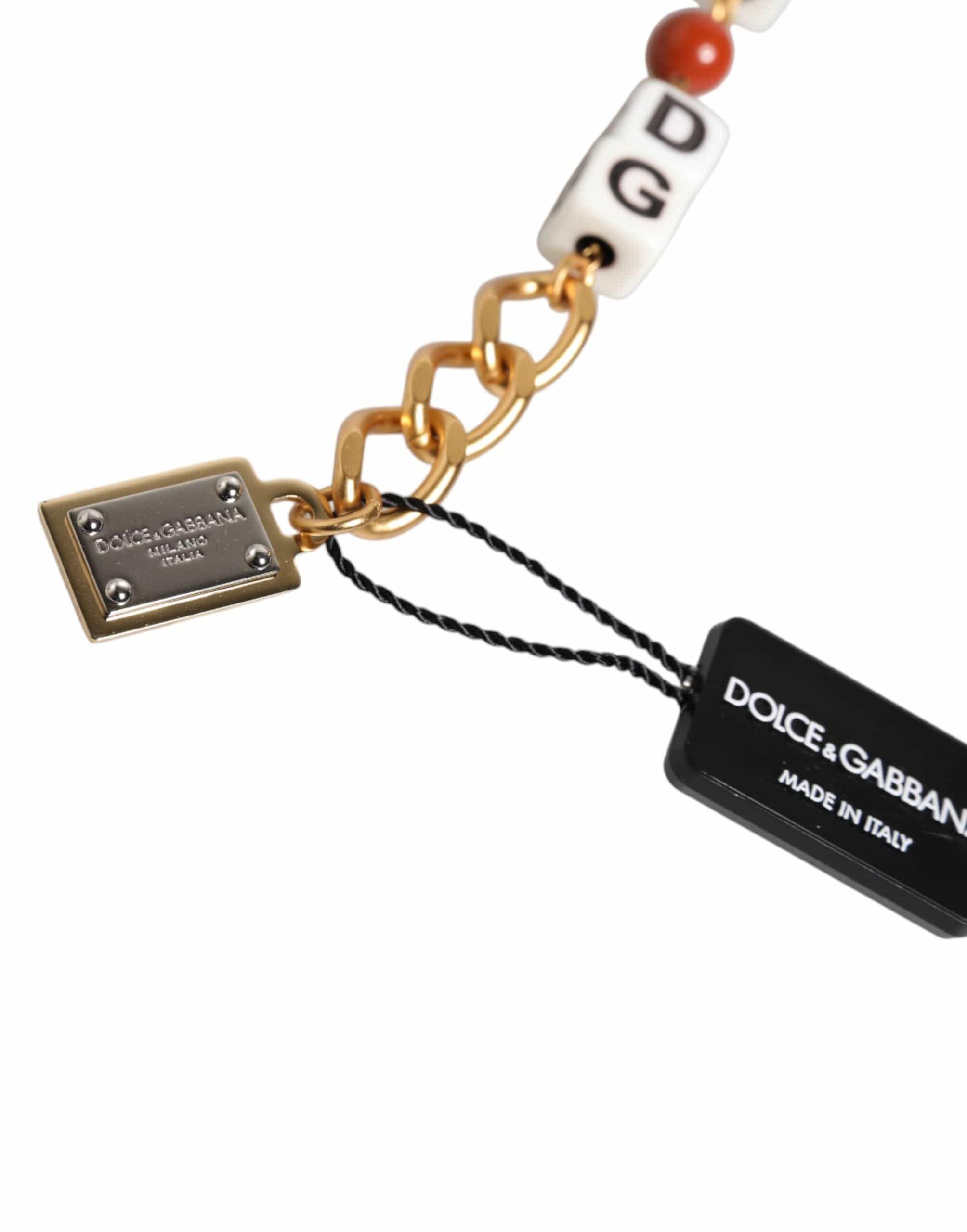 Dolce & Gabbana Dolce & Gabbana Multicolor Gold Tone Brass Chain DG Logo Dice Bracelet