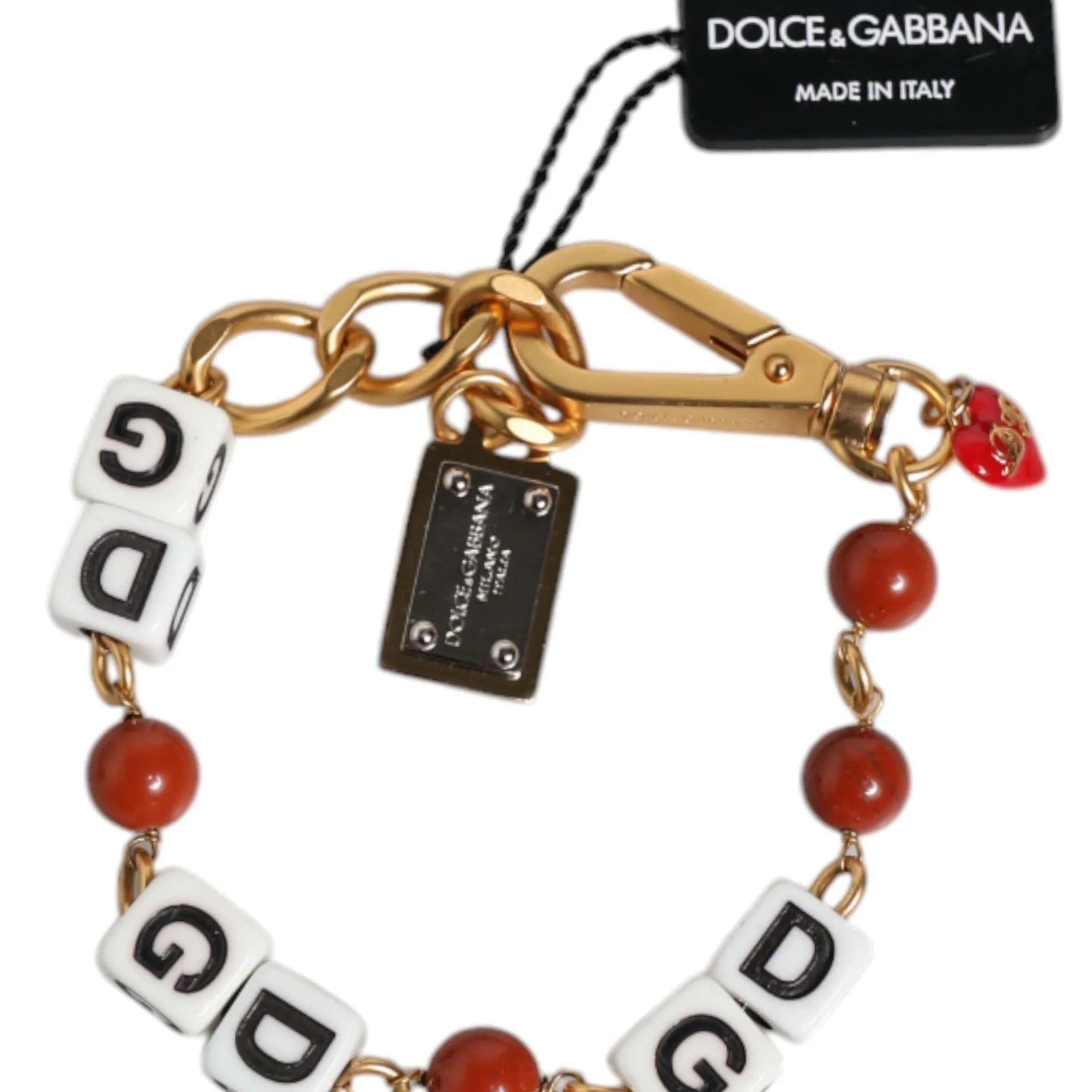 Dolce & Gabbana Dolce & Gabbana Multicolor Gold Tone Brass Chain DG Logo Dice Bracelet