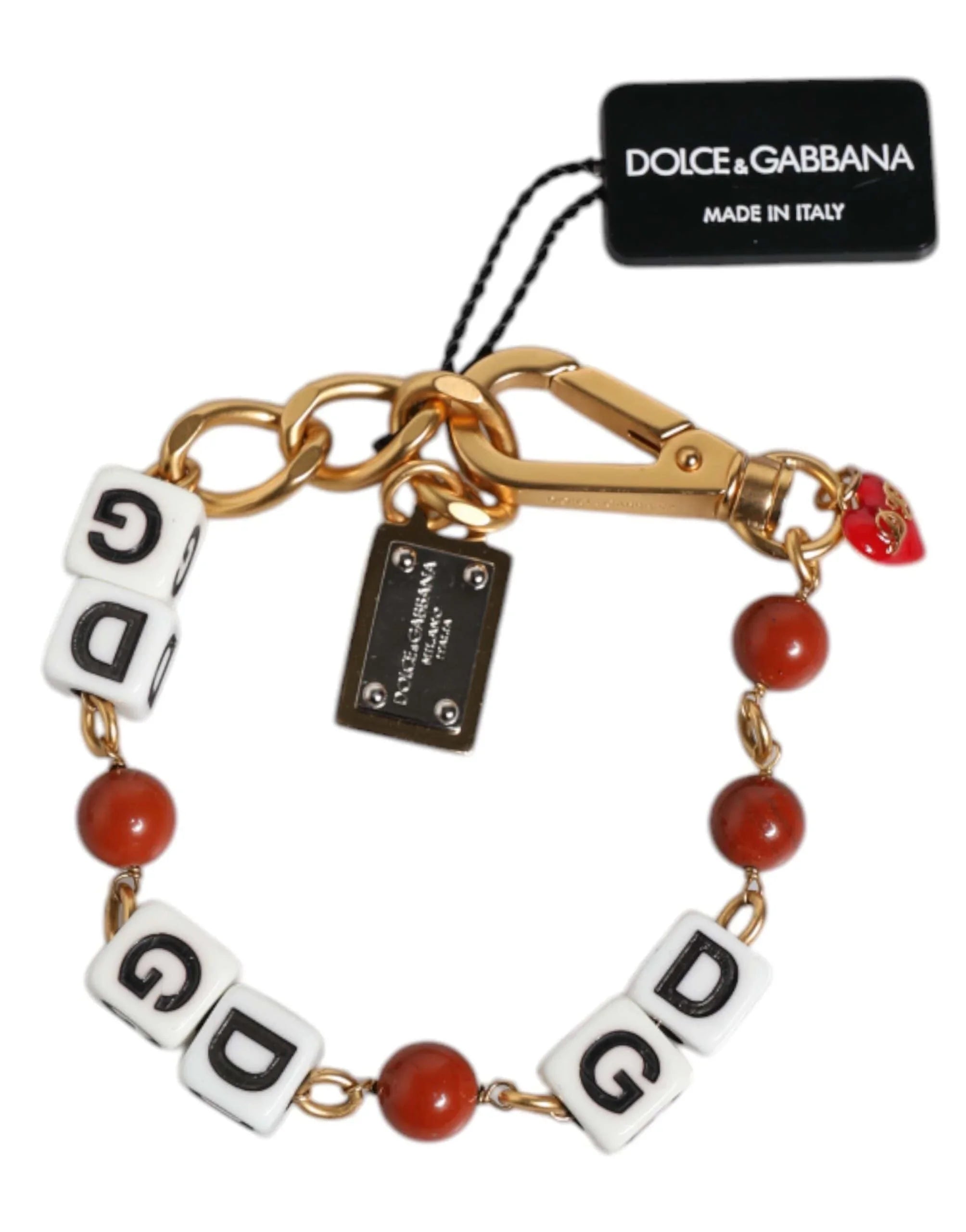 Dolce & Gabbana Dolce & Gabbana Multicolor Gold Tone Brass Chain DG Logo Dice Bracelet