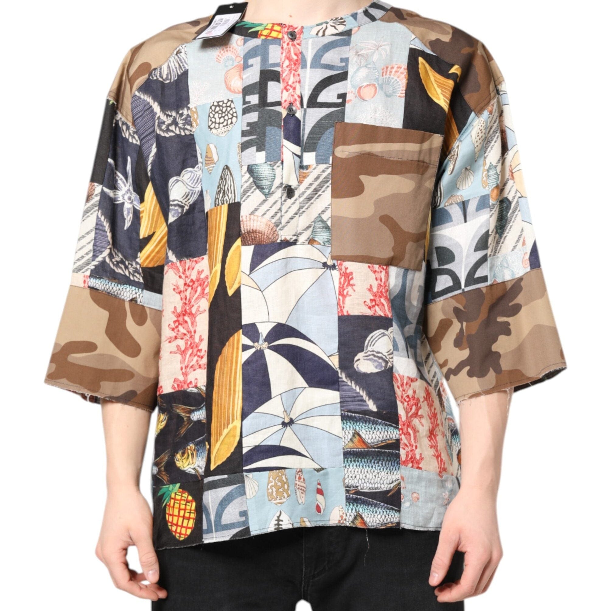Dolce & Gabbana IT48 | M Dolce & Gabbana Multicolor Patchwork Short Sleeves Shirt