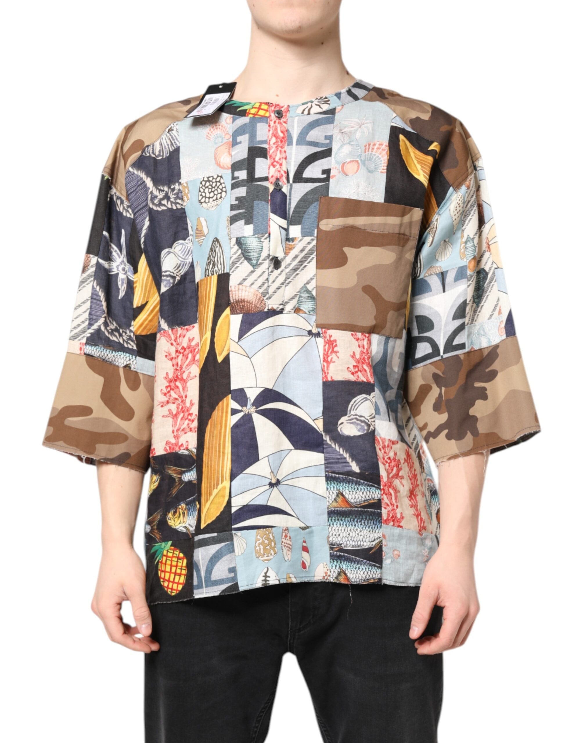 Dolce & Gabbana IT48 | M Dolce & Gabbana Multicolor Patchwork Short Sleeves Shirt