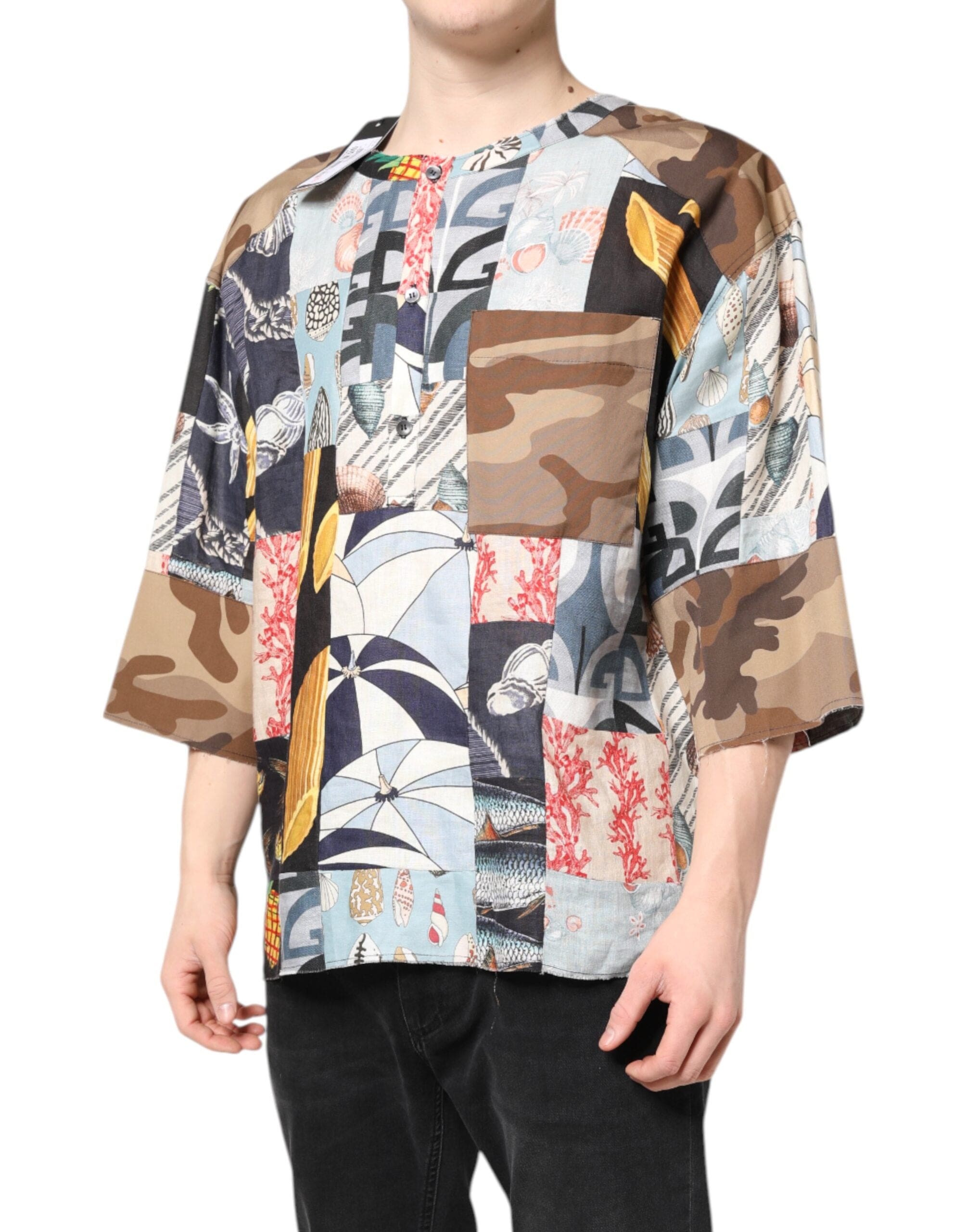 Dolce & Gabbana IT48 | M Dolce & Gabbana Multicolor Patchwork Short Sleeves Shirt