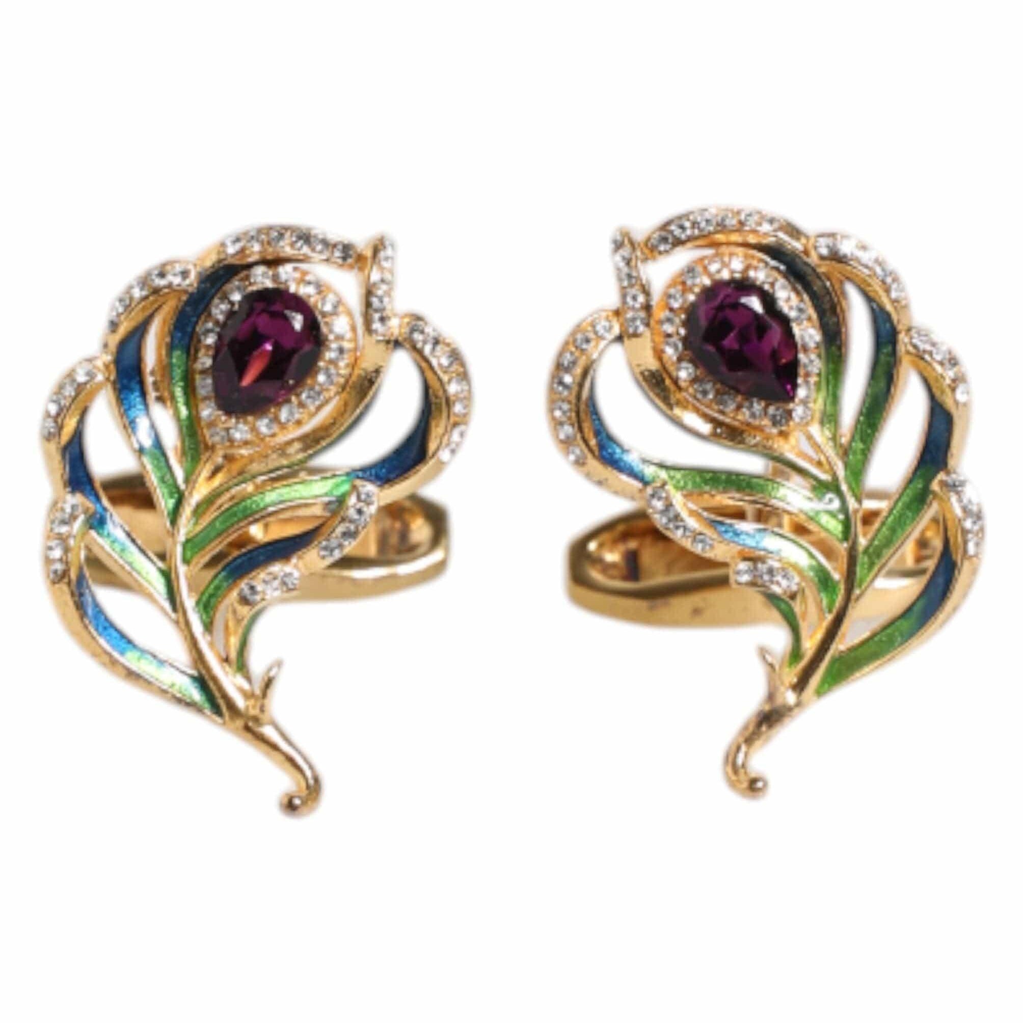 Dolce & Gabbana Dolce & Gabbana Multicolor Peacock Feathers 925 Sterling Silver Cufflink