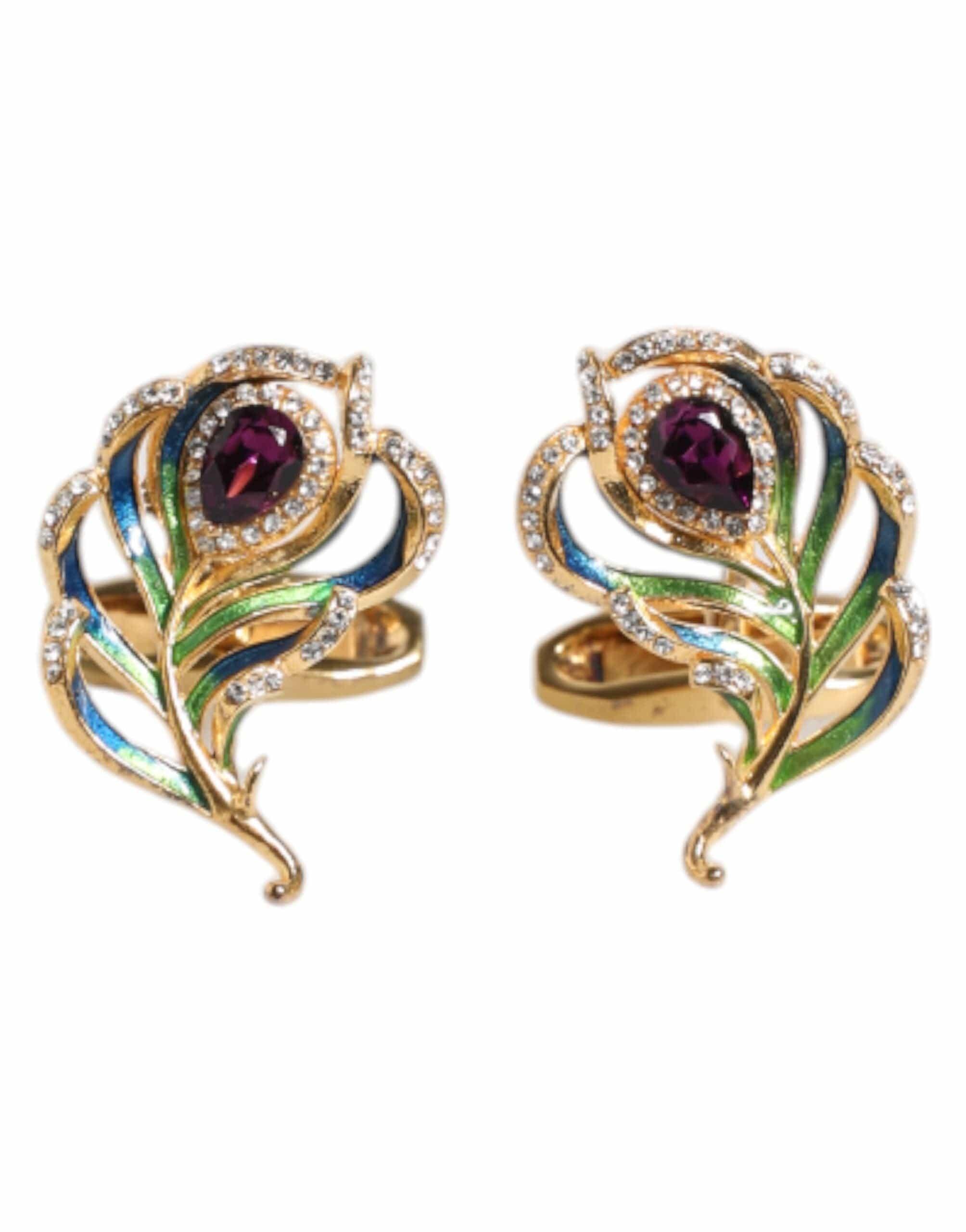 Dolce & Gabbana Dolce & Gabbana Multicolor Peacock Feathers 925 Sterling Silver Cufflink