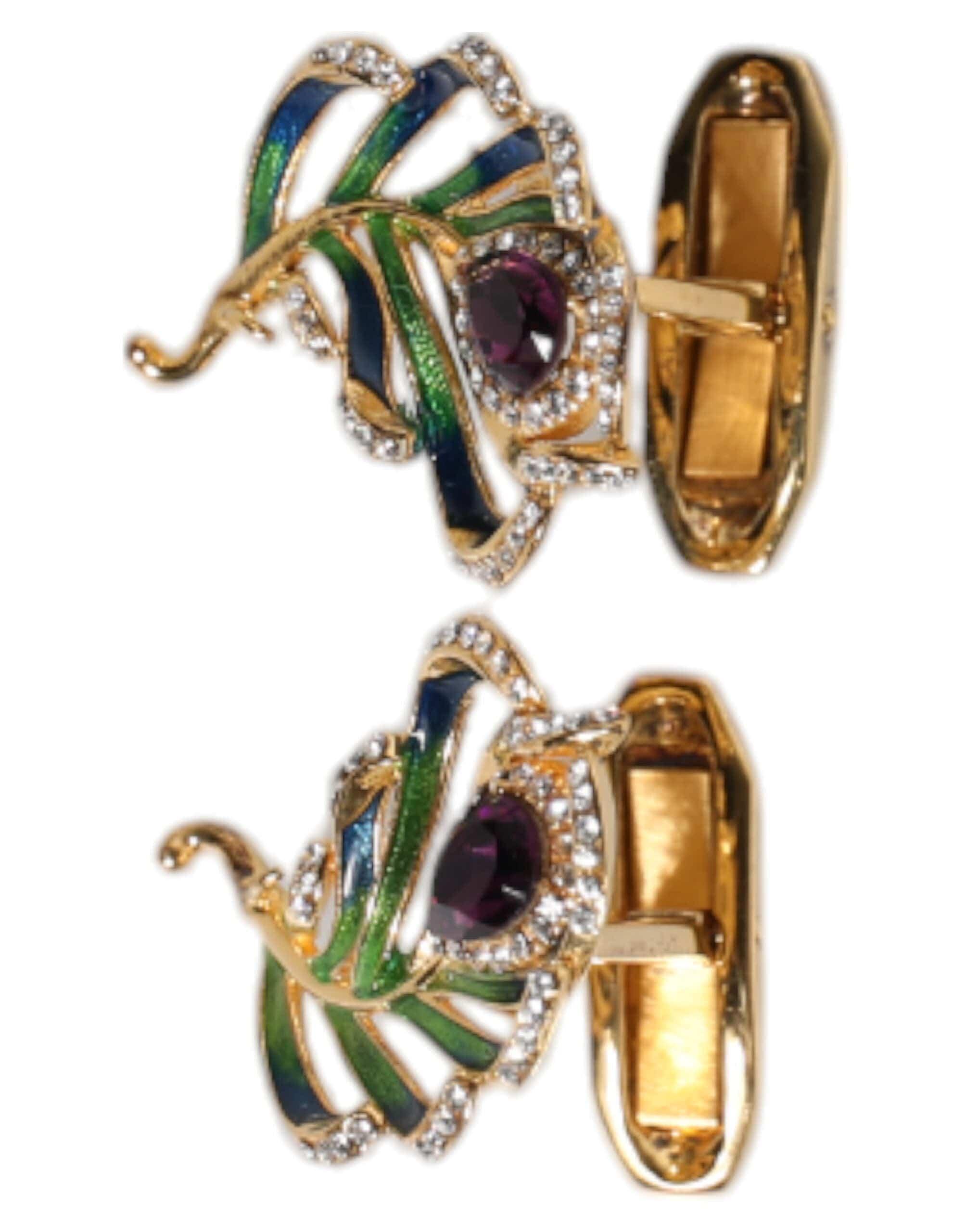Dolce & Gabbana Dolce & Gabbana Multicolor Peacock Feathers 925 Sterling Silver Cufflink