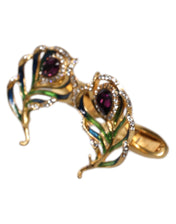 Dolce & Gabbana Dolce & Gabbana Multicolor Peacock Feathers 925 Sterling Silver Cufflink