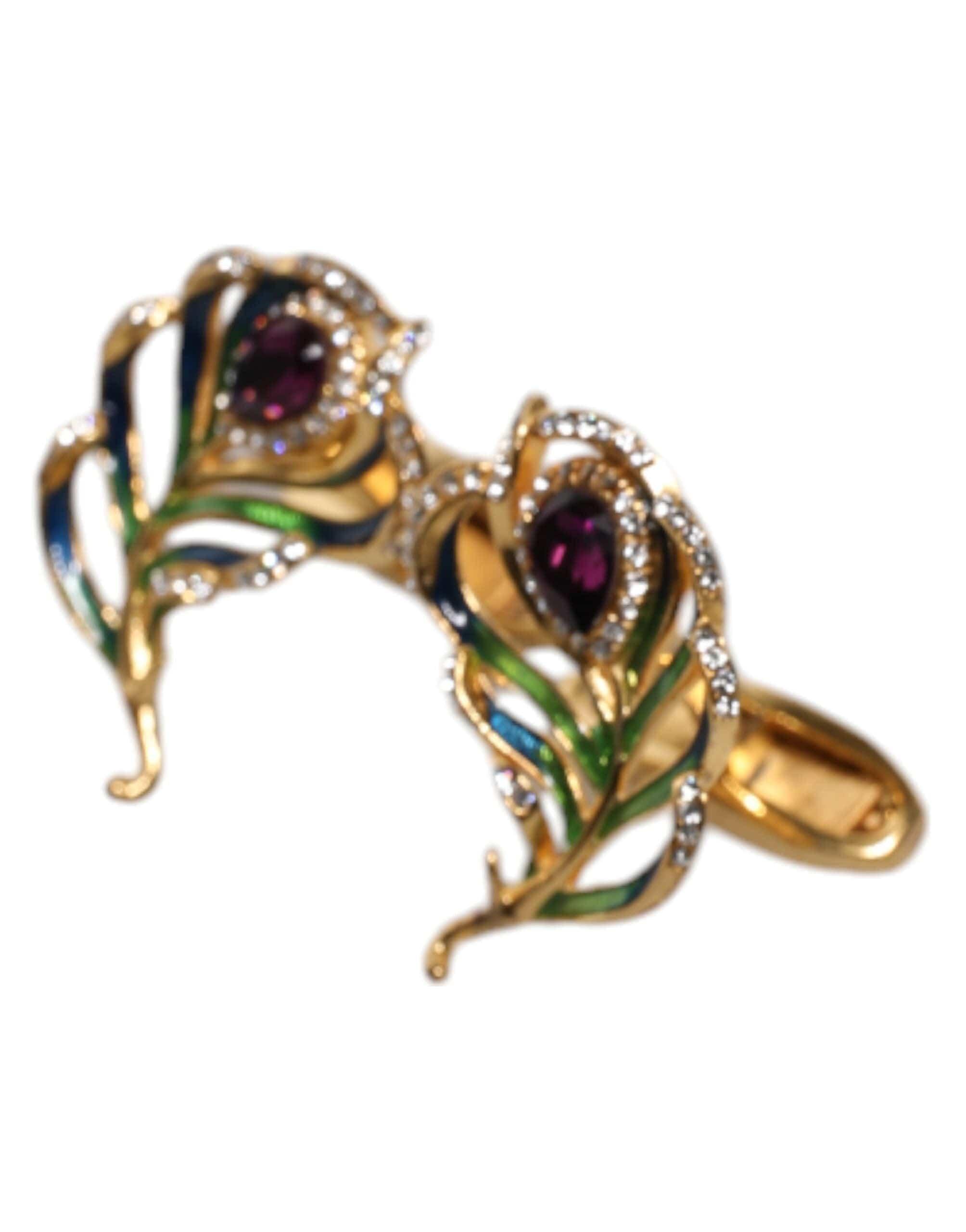 Dolce & Gabbana Dolce & Gabbana Multicolor Peacock Feathers 925 Sterling Silver Cufflink