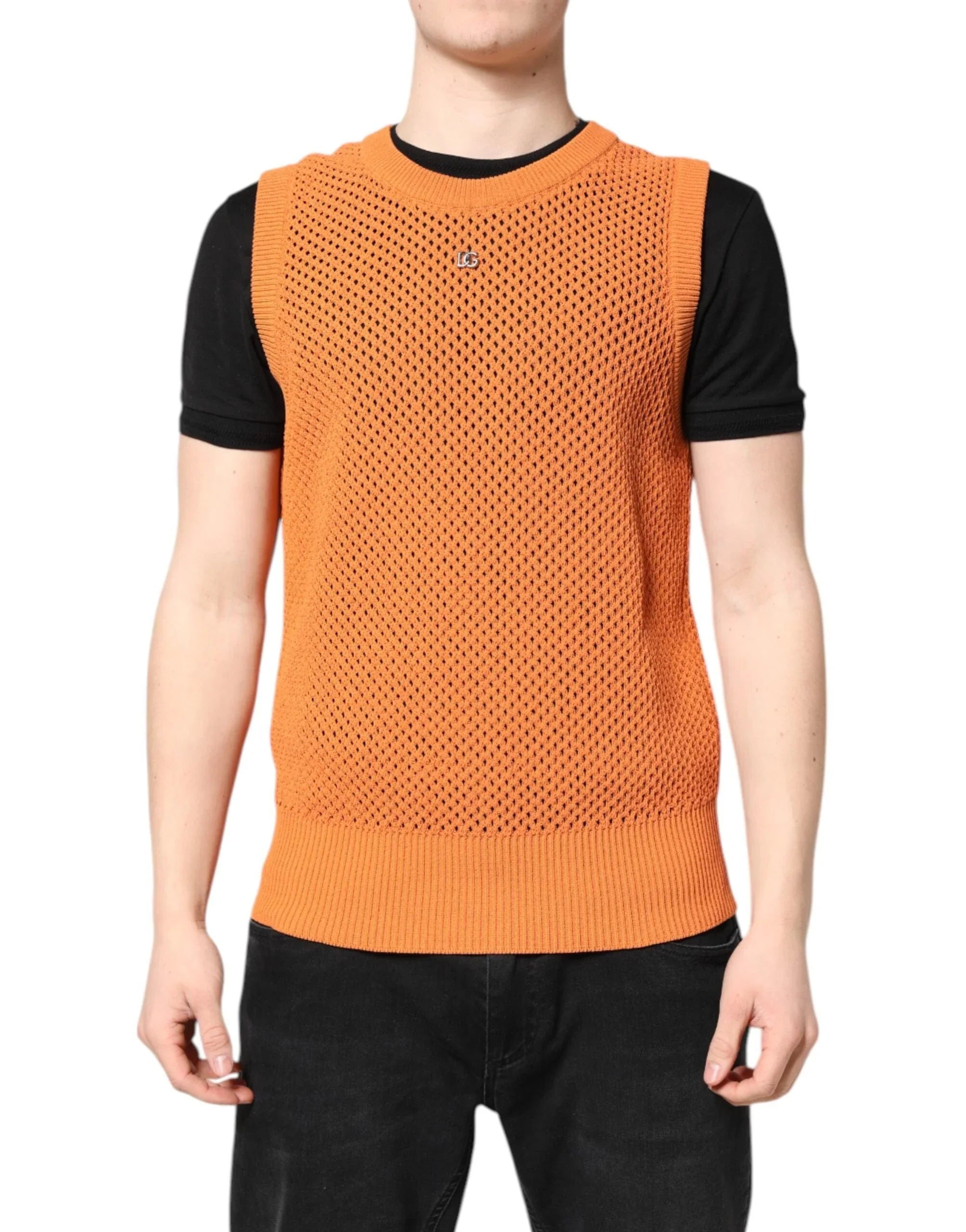 Dolce & Gabbana T-Shirts IT48 | M Dolce & Gabbana Orange Cashmere Round Neck Sleeveless T-shirt