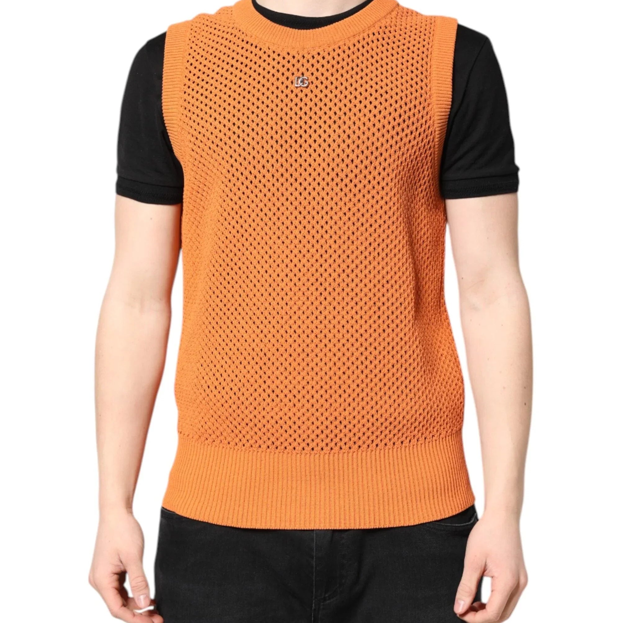 Dolce & Gabbana T-Shirts IT48 | M Dolce & Gabbana Orange Cashmere Round Neck Sleeveless T-shirt