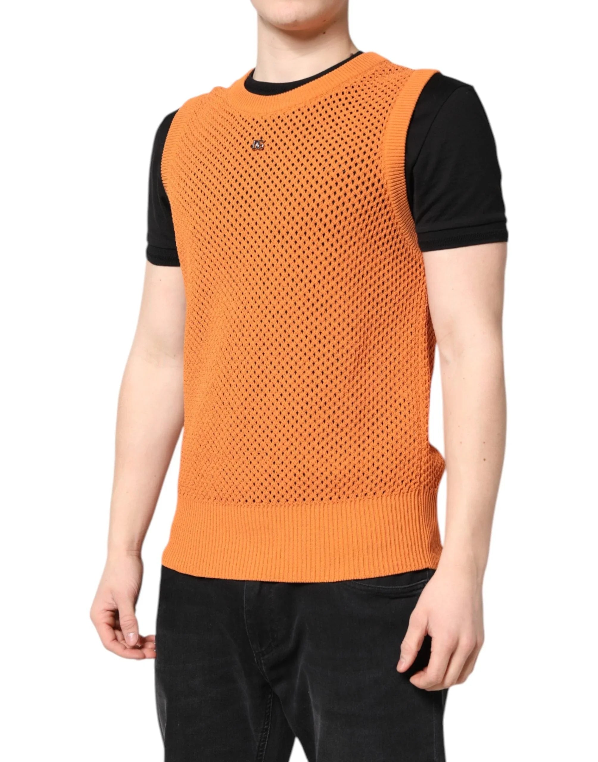 Dolce & Gabbana T-Shirts IT48 | M Dolce & Gabbana Orange Cashmere Round Neck Sleeveless T-shirt