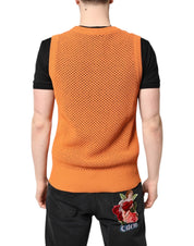 Dolce & Gabbana T-Shirts IT48 | M Dolce & Gabbana Orange Cashmere Round Neck Sleeveless T-shirt