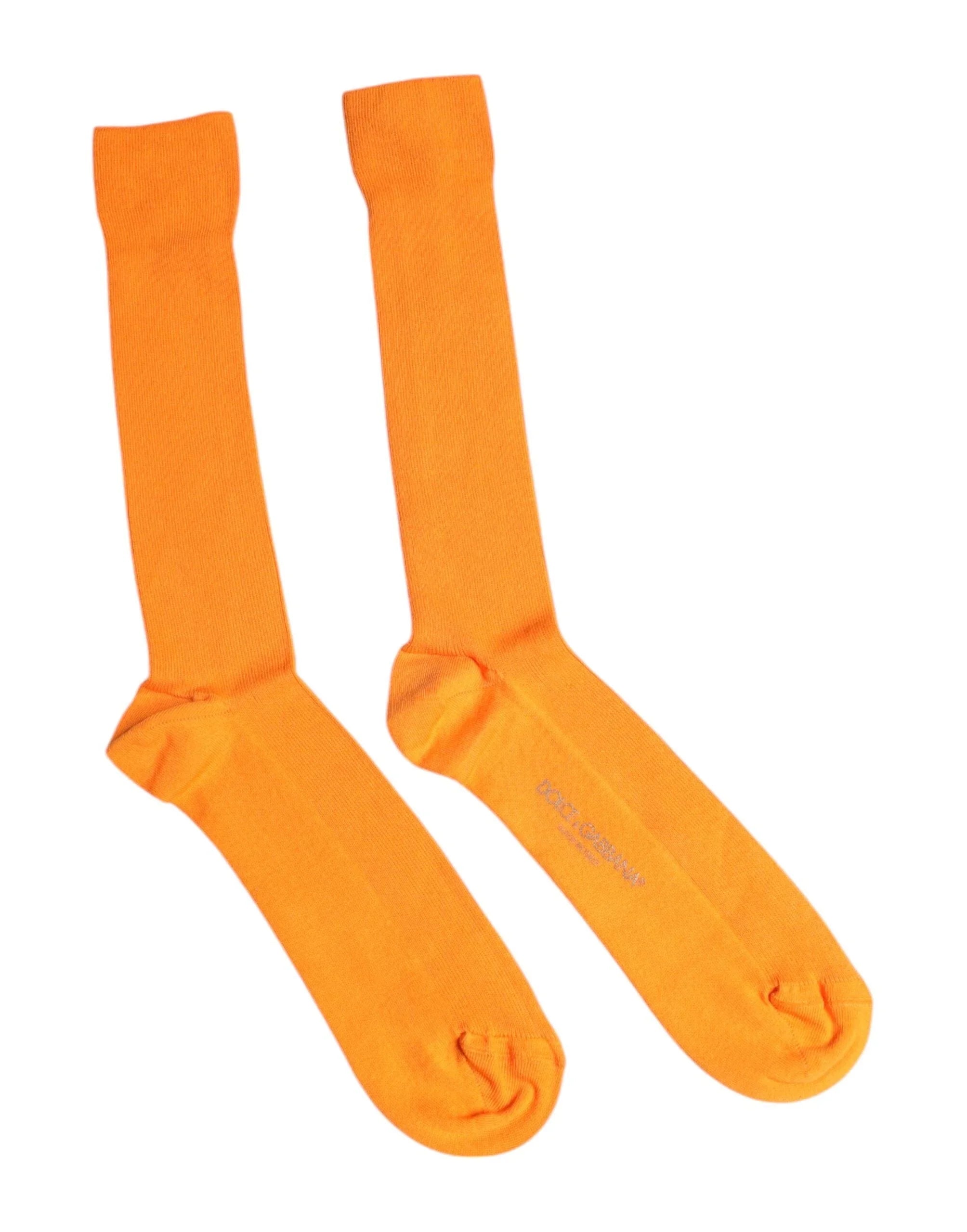 Dolce & Gabbana L Dolce & Gabbana Orange Cotton Logo Over The Calf Socks
