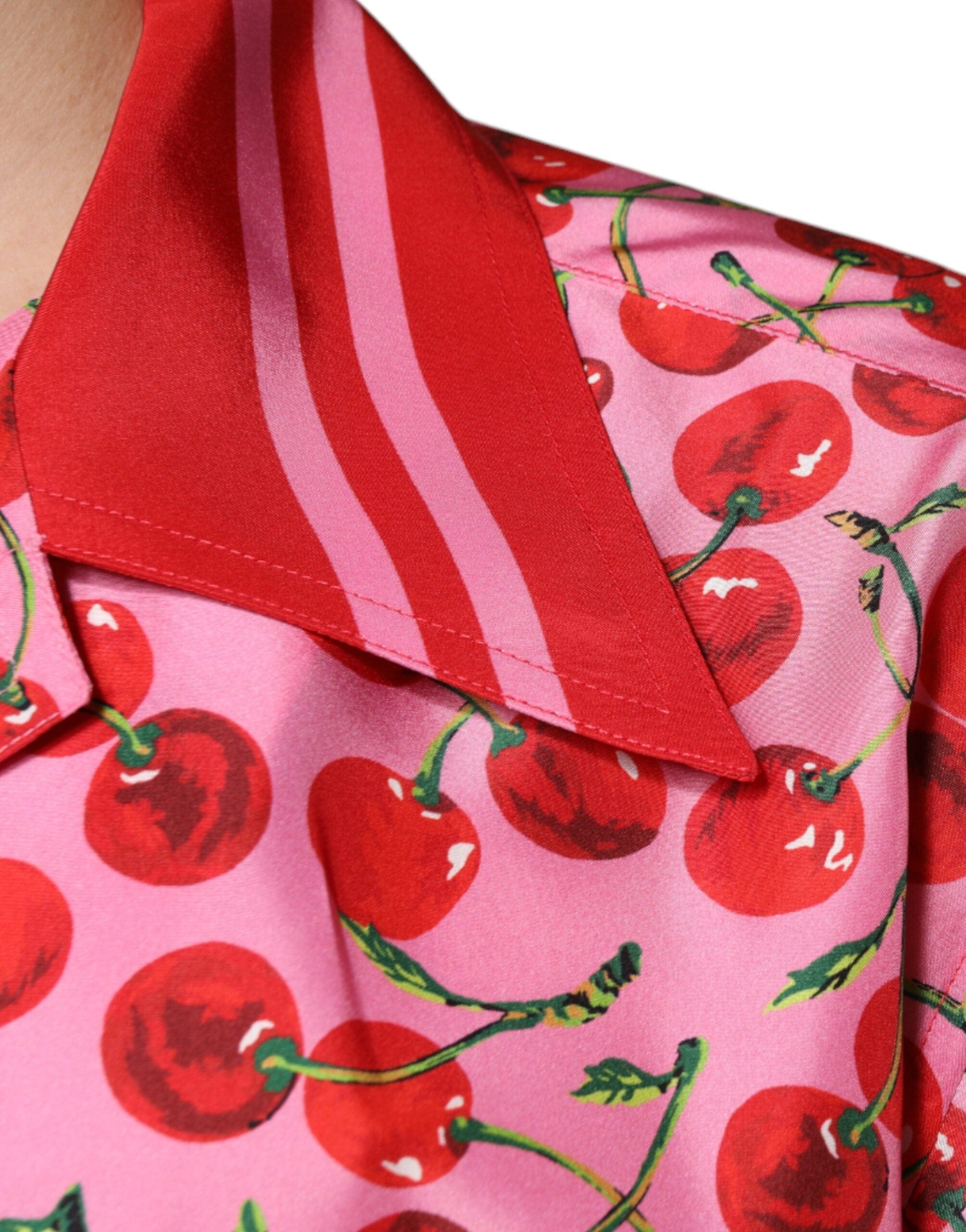 Dolce & Gabbana Shirts IT42 | XL Dolce & Gabbana Pink Cherry Silk Button Down Casual Shirt
