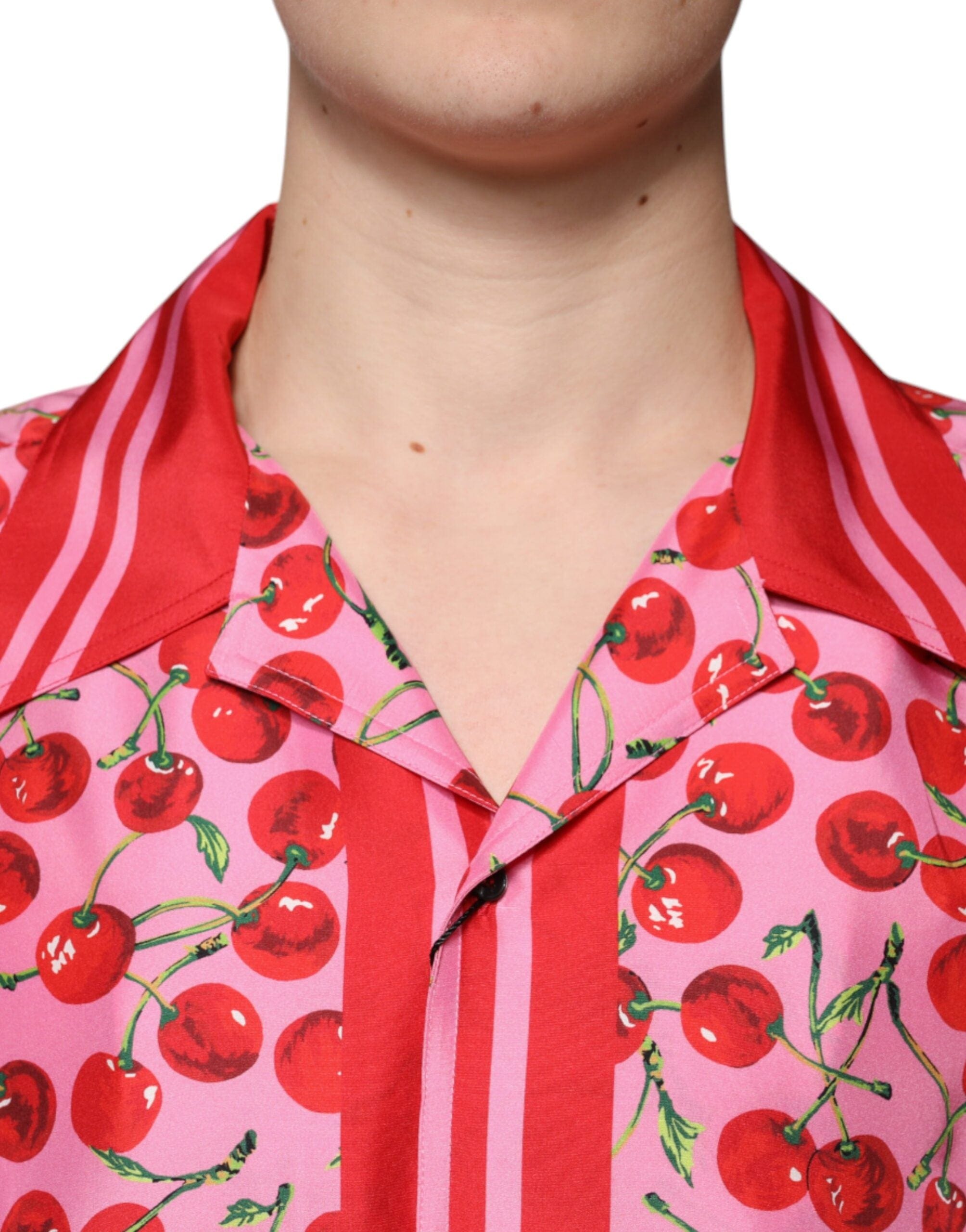 Dolce & Gabbana Shirts IT42 | XL Dolce & Gabbana Pink Cherry Silk Button Down Casual Shirt