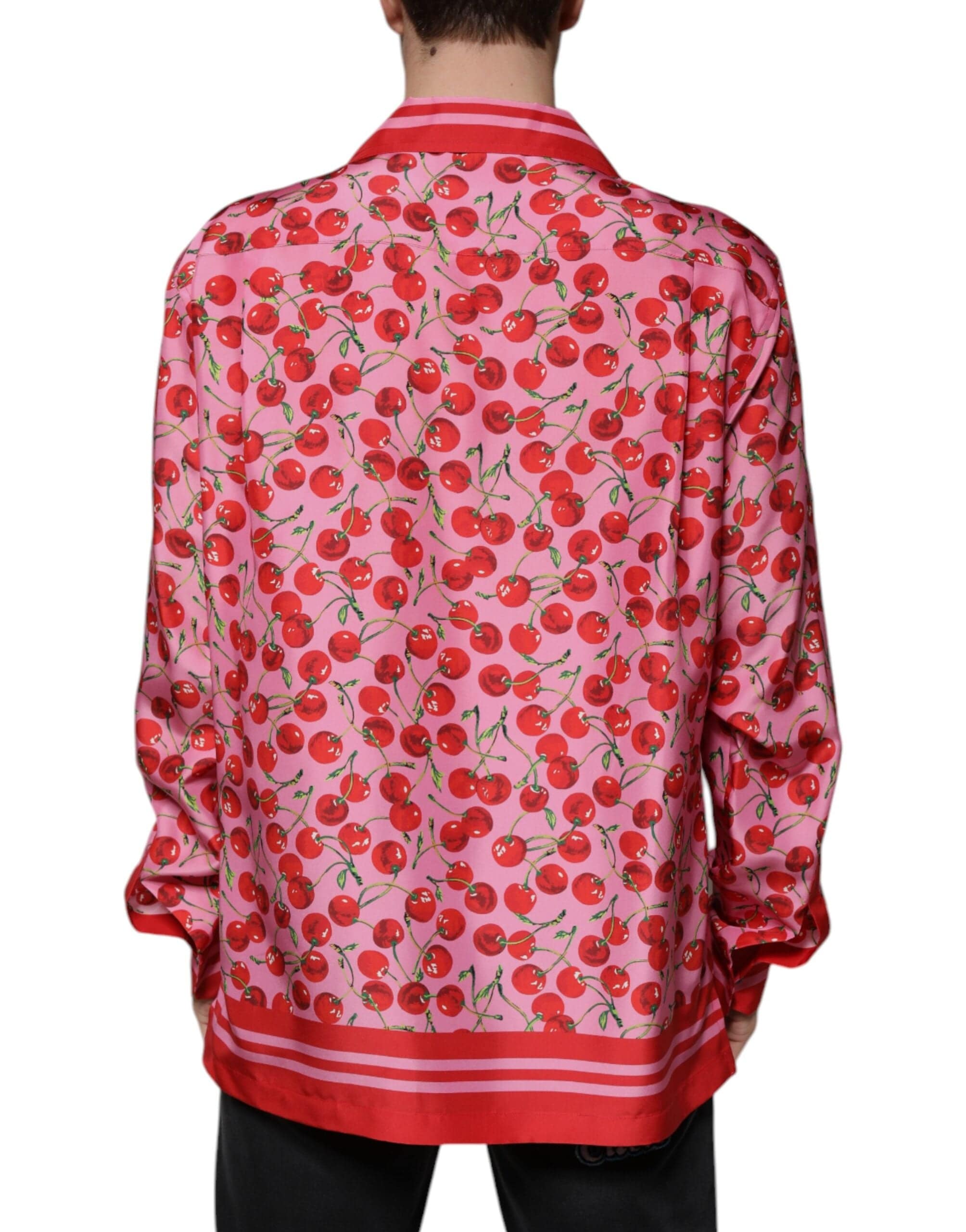 Dolce & Gabbana Shirts IT42 | XL Dolce & Gabbana Pink Cherry Silk Button Down Casual Shirt