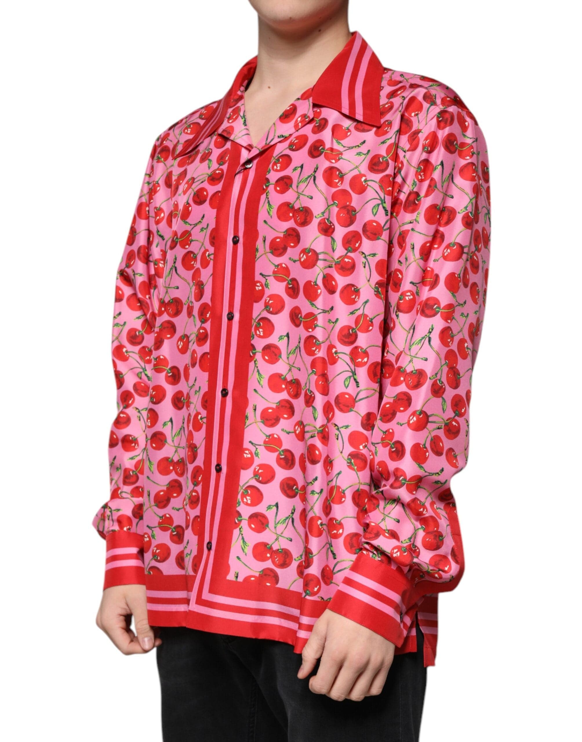 Dolce & Gabbana Shirts IT42 | XL Dolce & Gabbana Pink Cherry Silk Button Down Casual Shirt