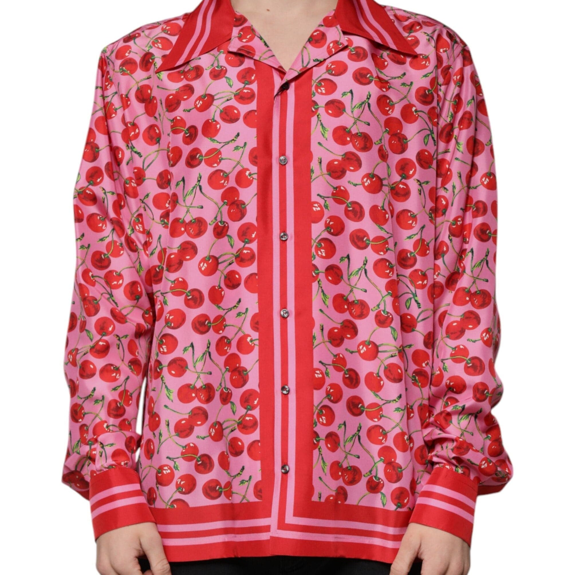 Dolce & Gabbana Shirts IT42 | XL Dolce & Gabbana Pink Cherry Silk Button Down Casual Shirt