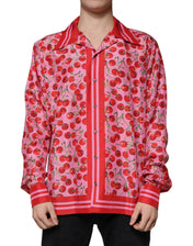 Dolce & Gabbana Shirts IT42 | XL Dolce & Gabbana Pink Cherry Silk Button Down Casual Shirt