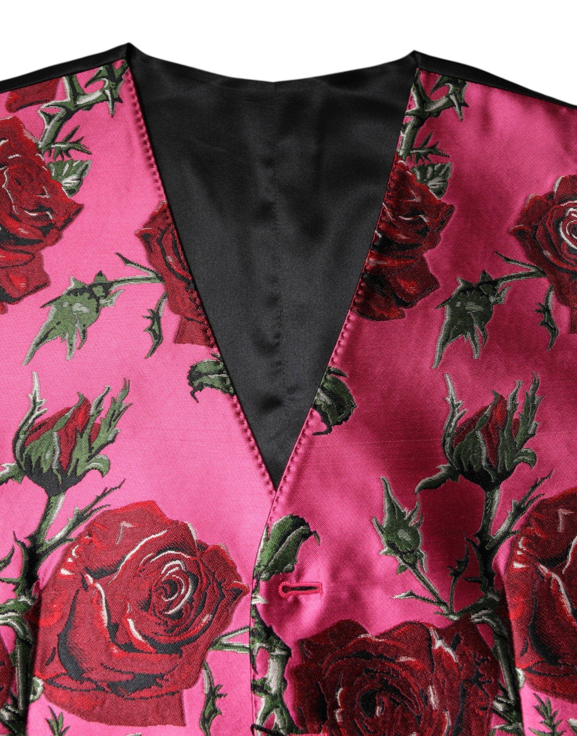 Dolce & Gabbana IT50 | L Dolce & Gabbana Pink Floral Satin Formal Men Waistcoat Vest