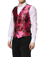 Dolce & Gabbana IT50 | L Dolce & Gabbana Pink Floral Satin Formal Men Waistcoat Vest