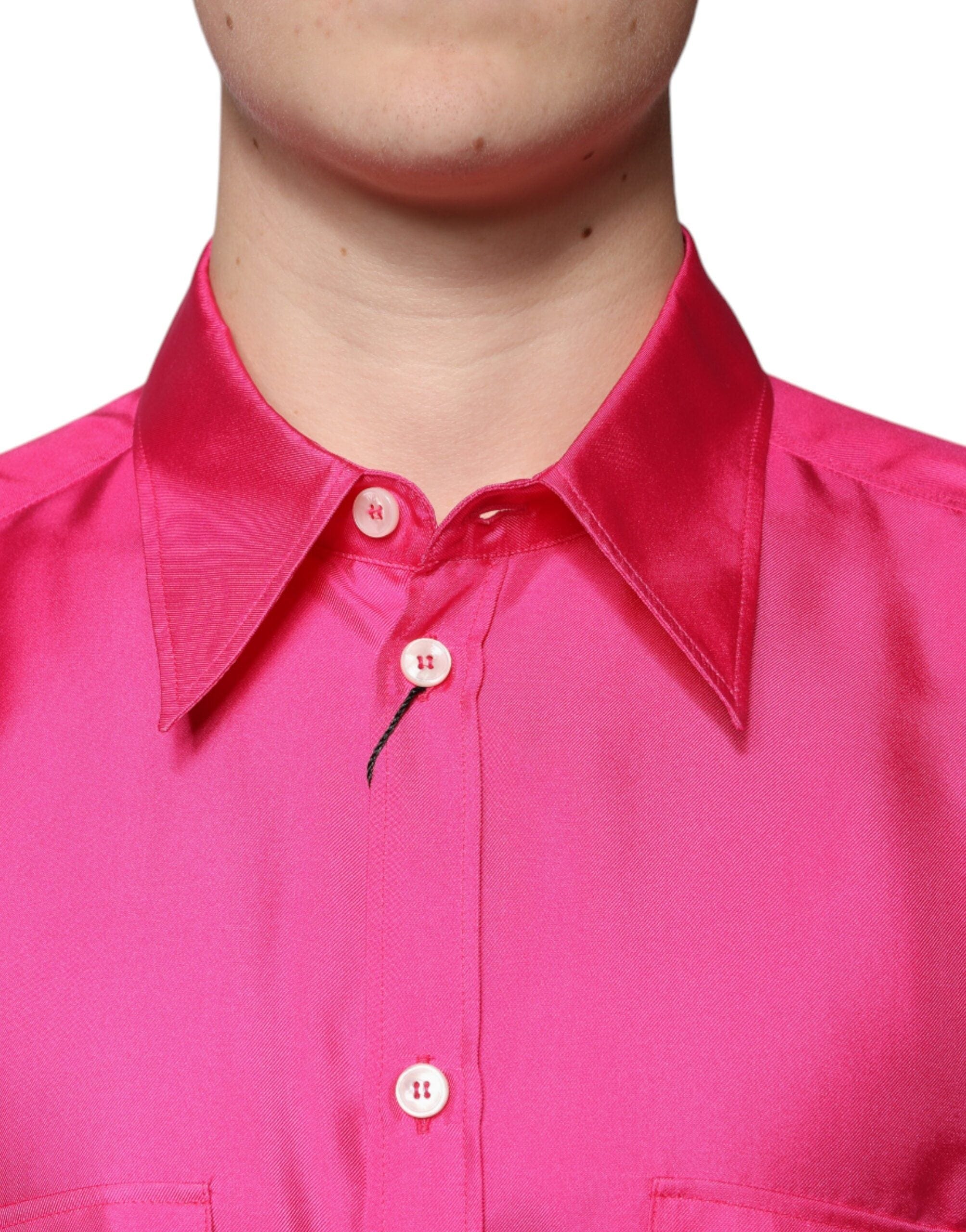 Dolce & Gabbana Shirts IT43 | 2XL Dolce & Gabbana Pink Silk Collared Button Down Men Shirt