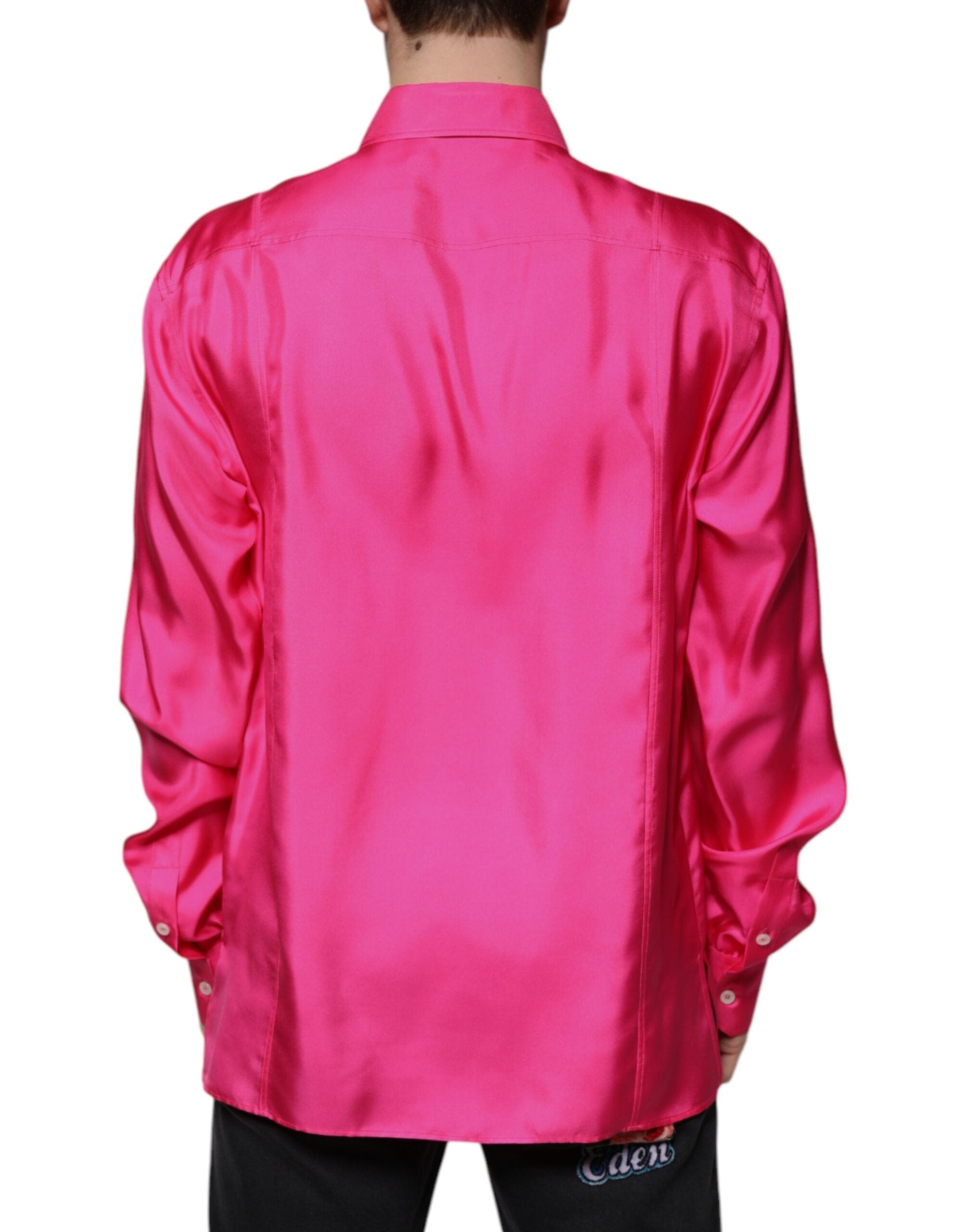 Dolce & Gabbana Shirts IT43 | 2XL Dolce & Gabbana Pink Silk Collared Button Down Men Shirt