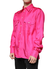 Dolce & Gabbana Shirts IT43 | 2XL Dolce & Gabbana Pink Silk Collared Button Down Men Shirt
