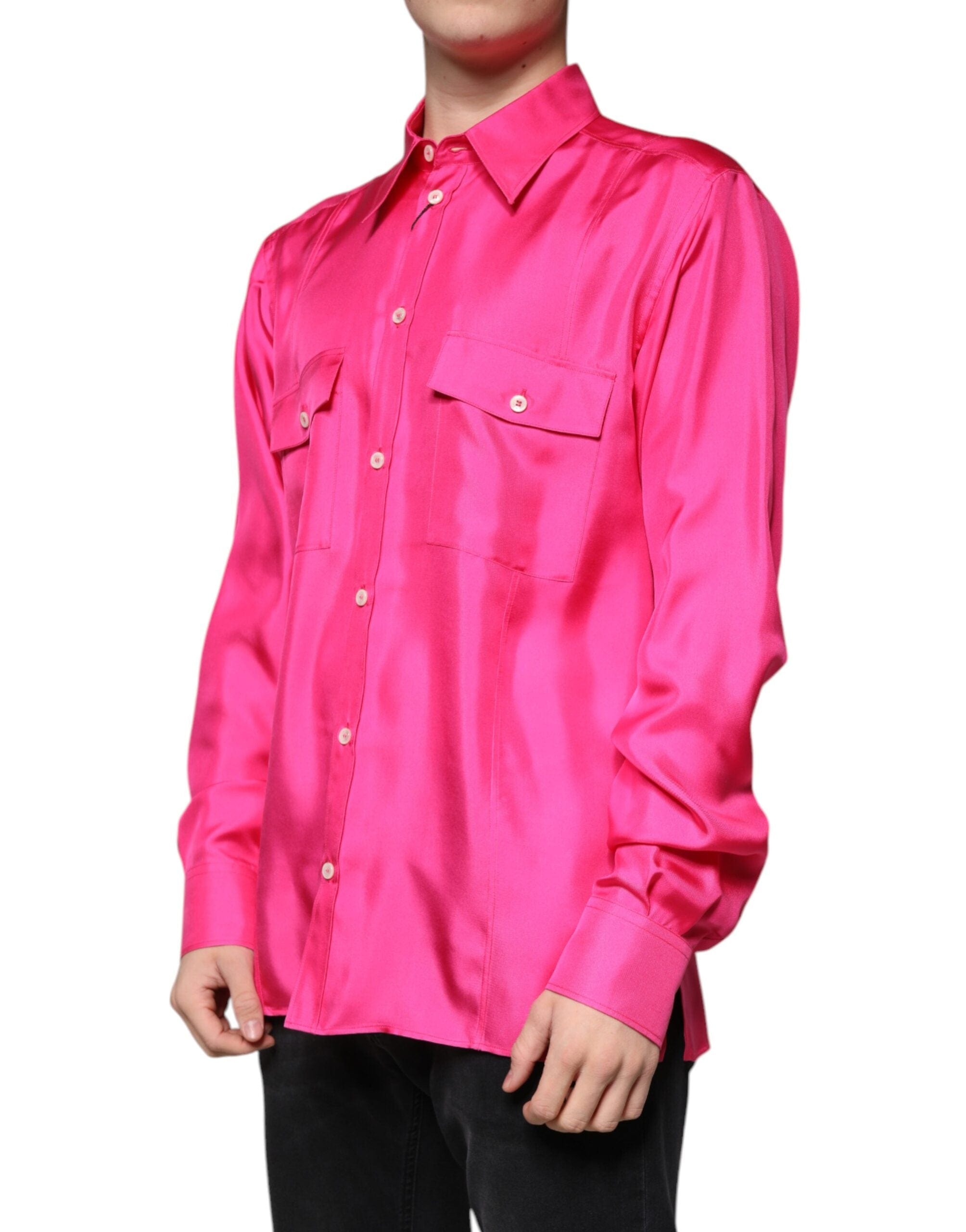 Dolce & Gabbana Shirts IT43 | 2XL Dolce & Gabbana Pink Silk Collared Button Down Men Shirt