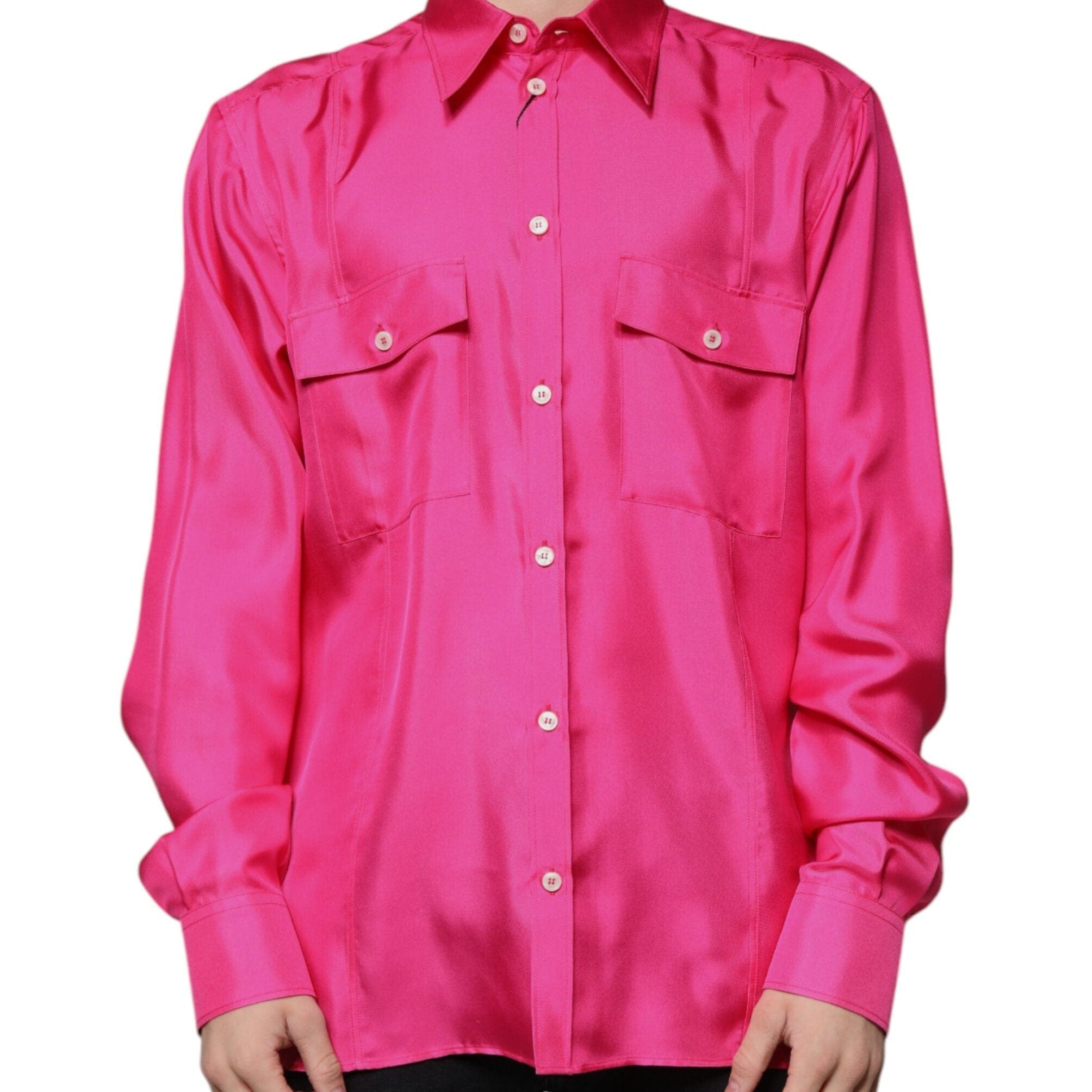 Dolce & Gabbana Shirts IT43 | 2XL Dolce & Gabbana Pink Silk Collared Button Down Men Shirt