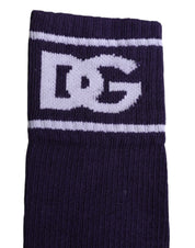 Dolce & Gabbana Dolce & Gabbana Purple Cotton DG Logo Print Open Toe Socks