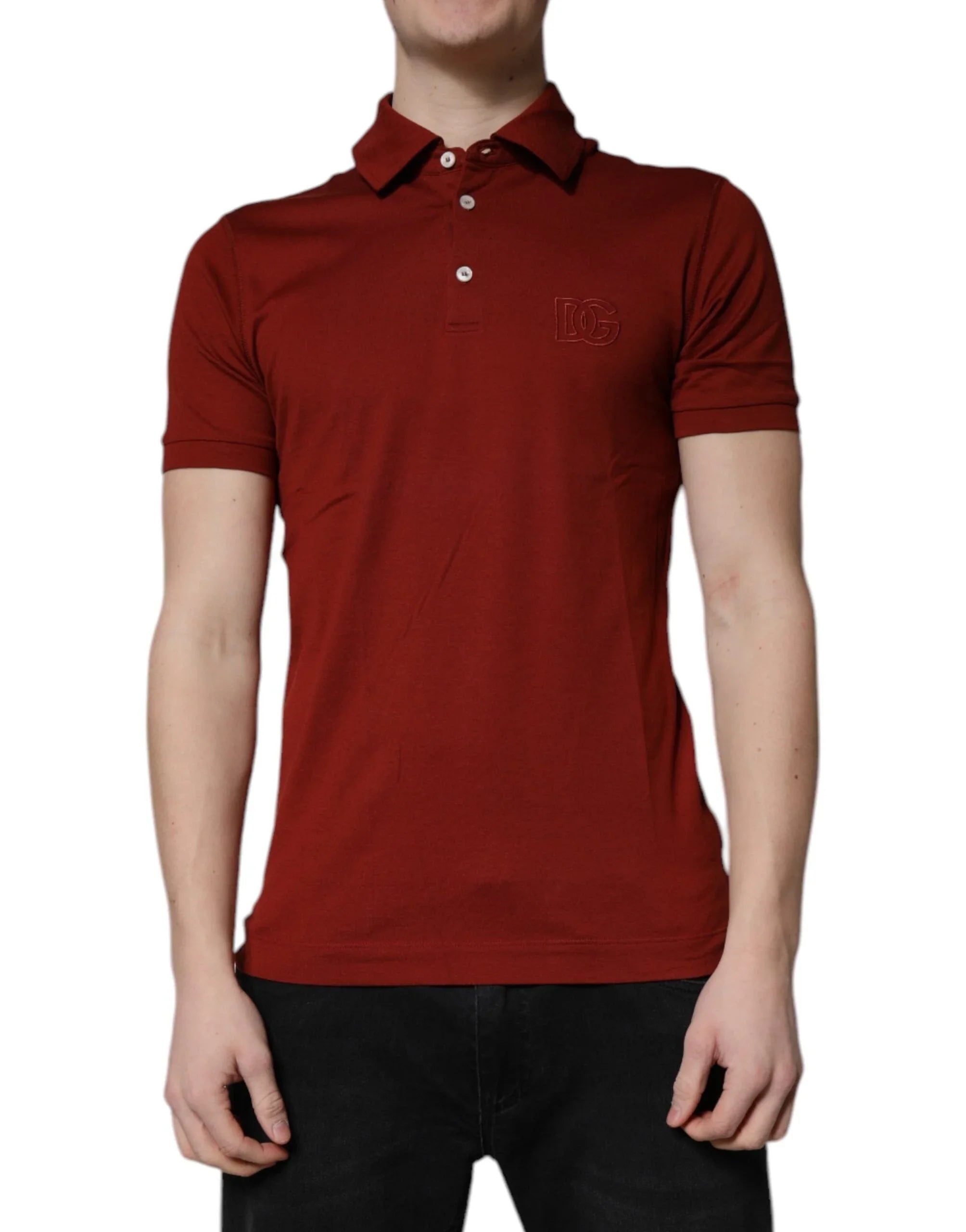 Dolce & Gabbana Premium Polos Dolce & Gabbana Red Cotton DG Logo Collared Men Polo T-shirt